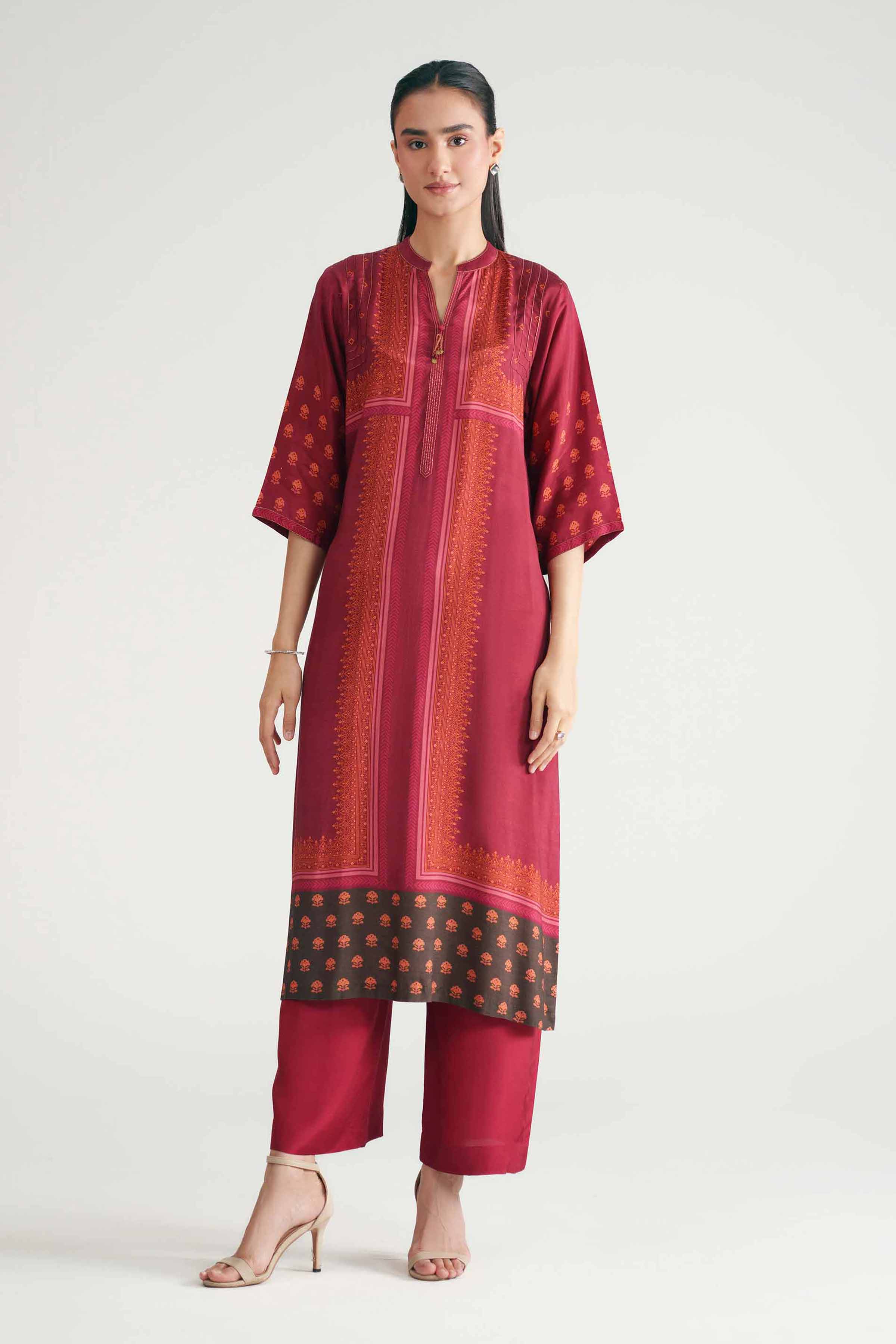 2 Piece - Printed Suit - KFE26-64 Red Silk 2PC Printed