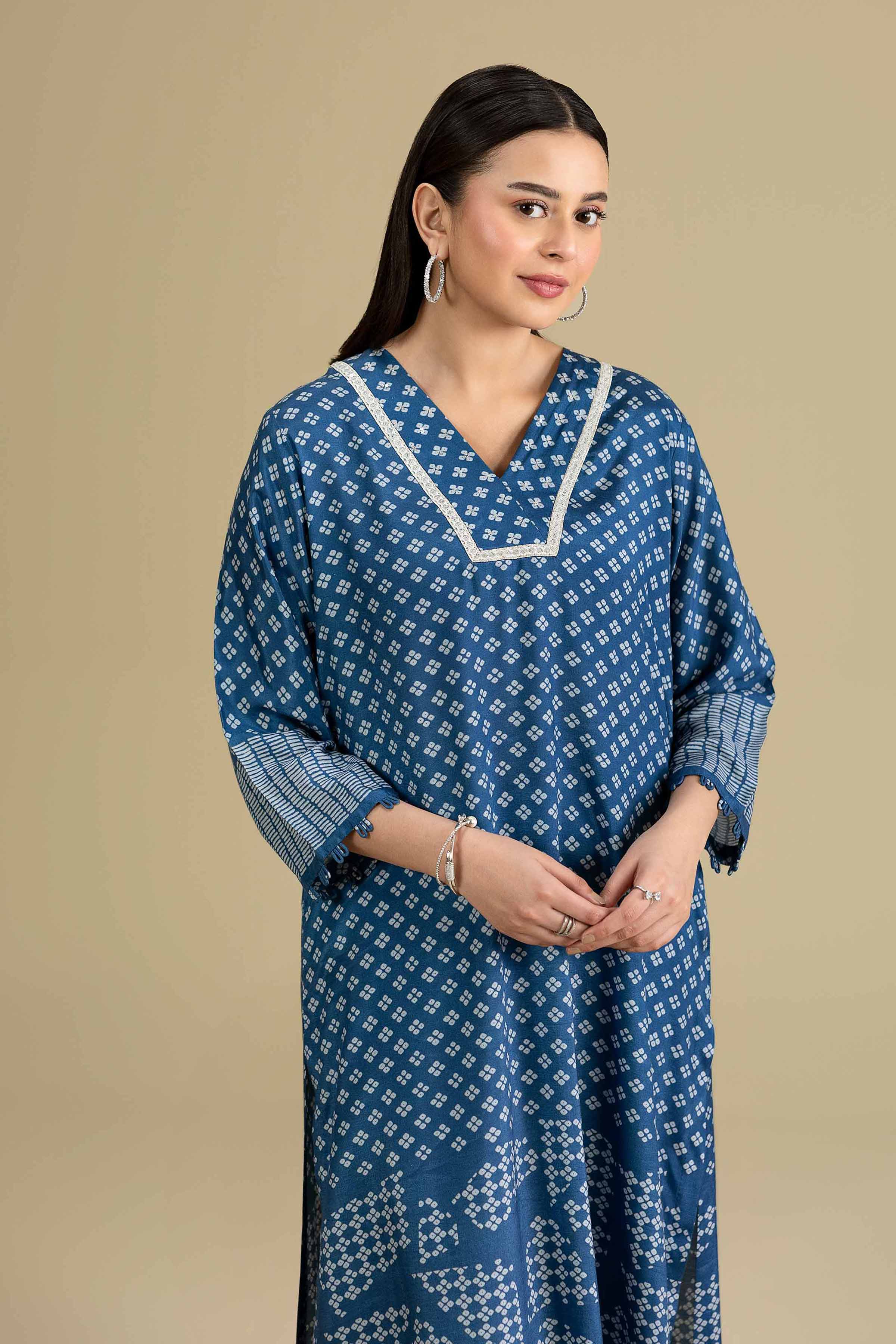 2 Piece - Printed Suit - KFE26-65 Blue Silk 2PC Printed READY TO WEAR