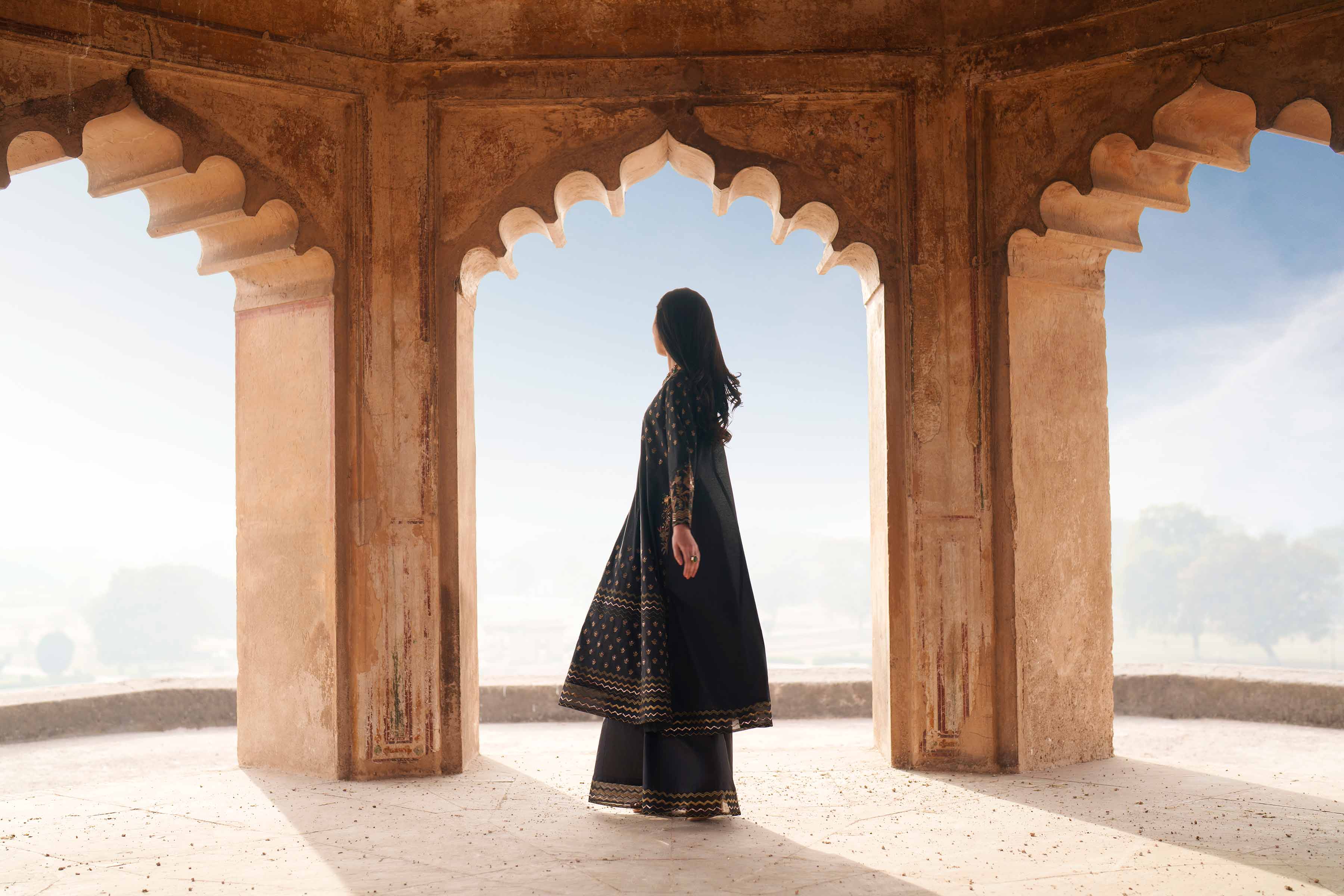 2 Piece - Embroidered Suit - KFE26-67 Black Cambric 2PC Embroidered READY TO WEAR - LUXURY