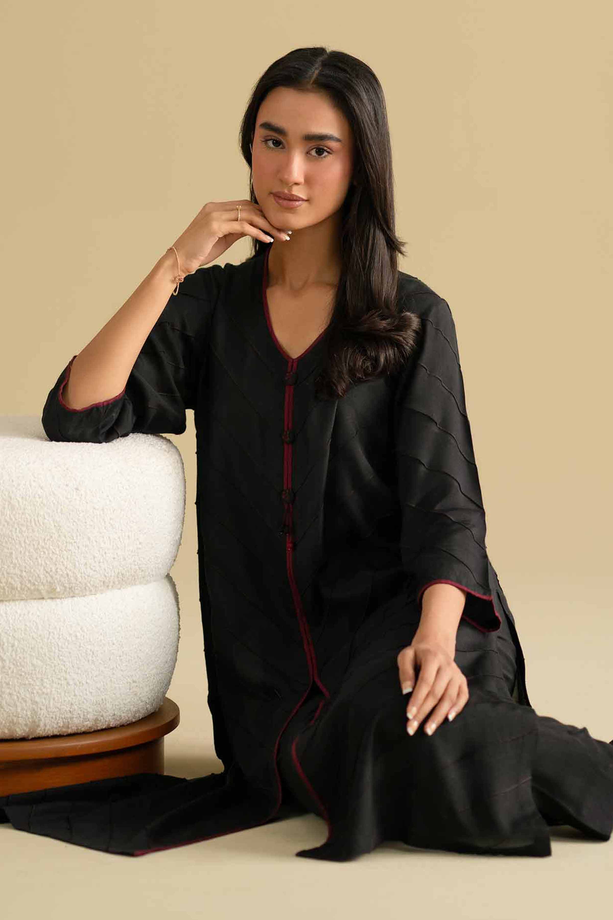 2 Piece - Embroidered Suit - KFE26-70 Black Silk 2PC Embroidered
