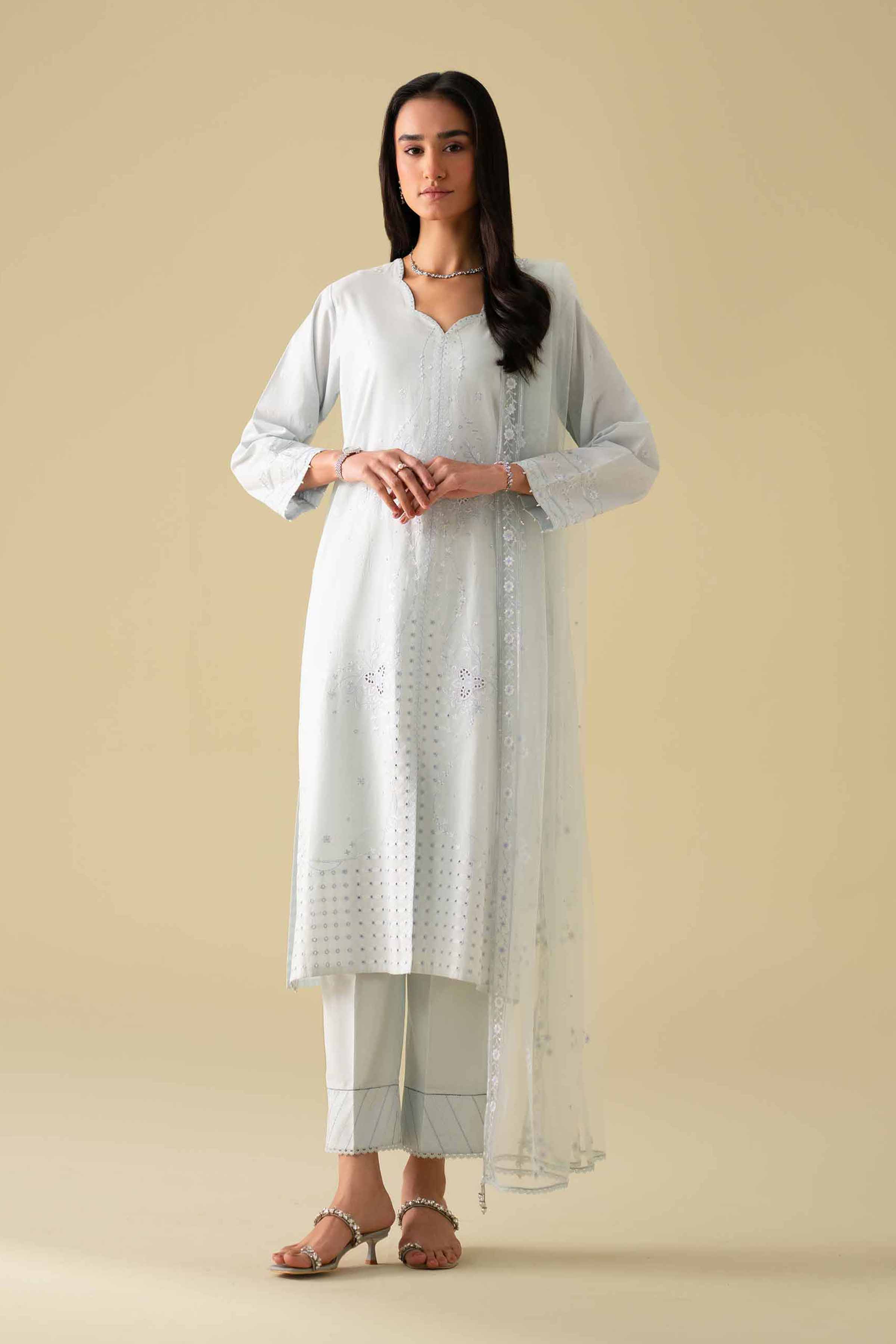 3 Piece - Embroidered Suit - KFE26-79 Blue Cambric 3PC Embroidered