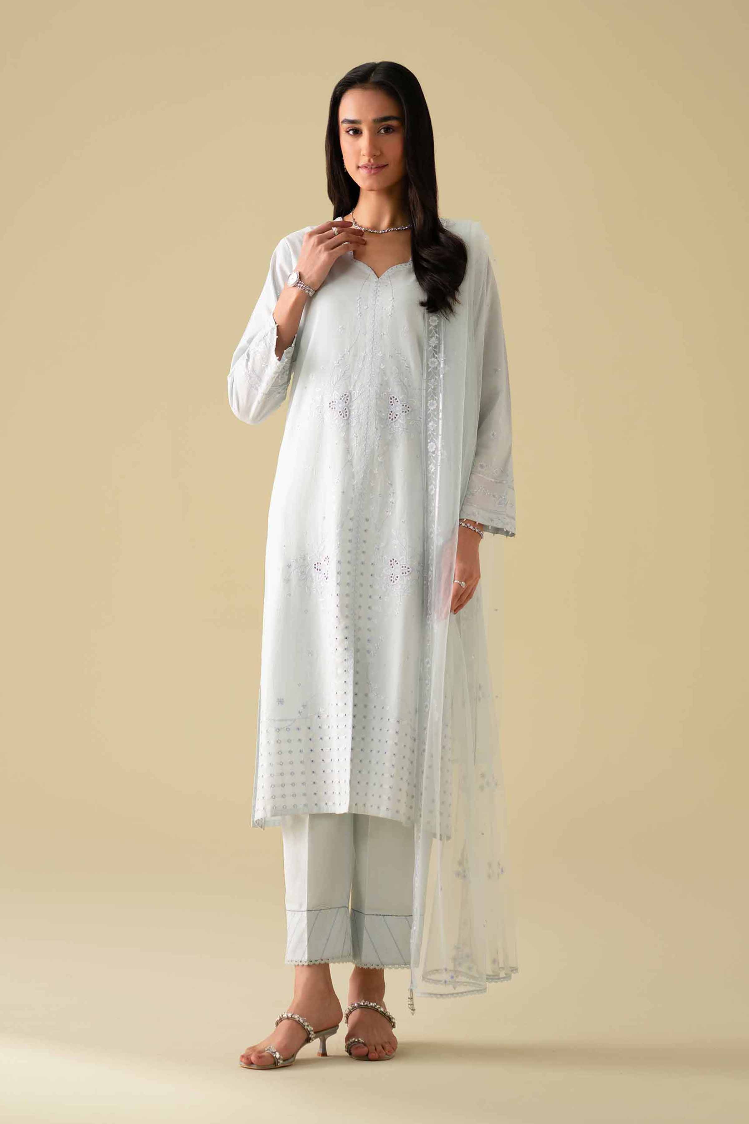 3 Piece - Embroidered Suit - KFE26-79 Blue Cambric 3PC Embroidered