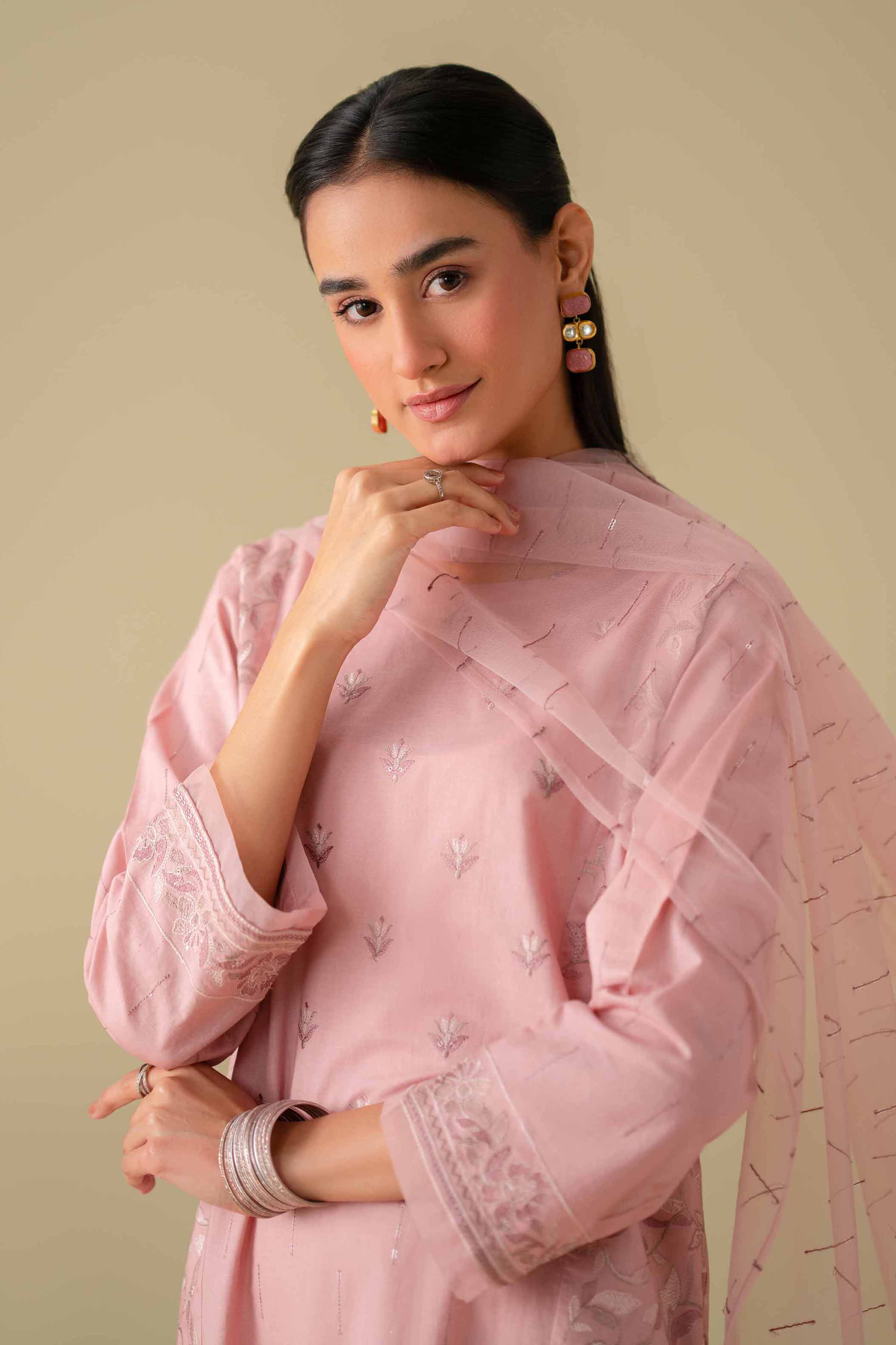 3 Piece - Embroidered Suit - KFE26-80 Pink Cambric 3PC Embroidered