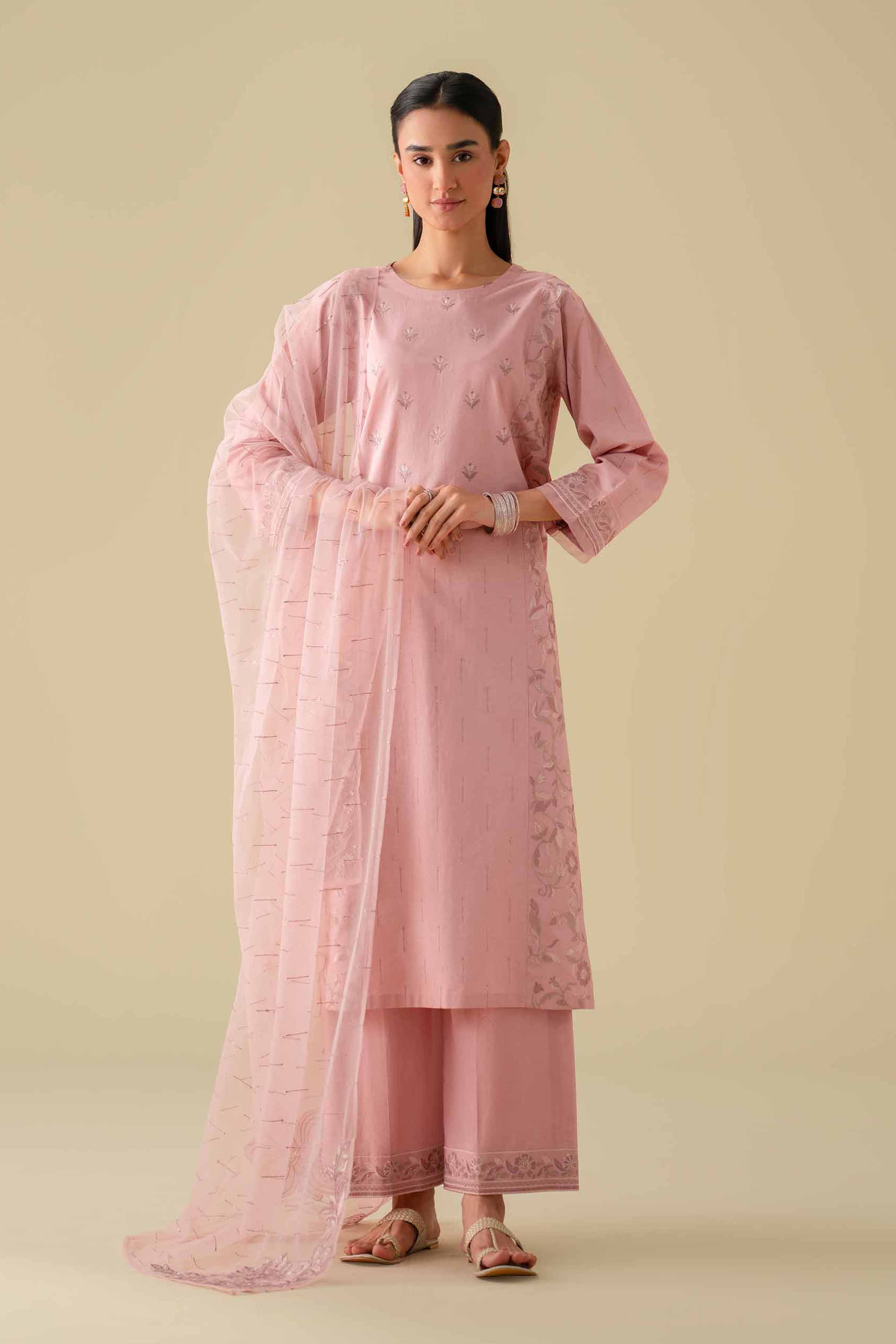 3 Piece - Embroidered Suit - KFE26-80 Pink Cambric 3PC Embroidered