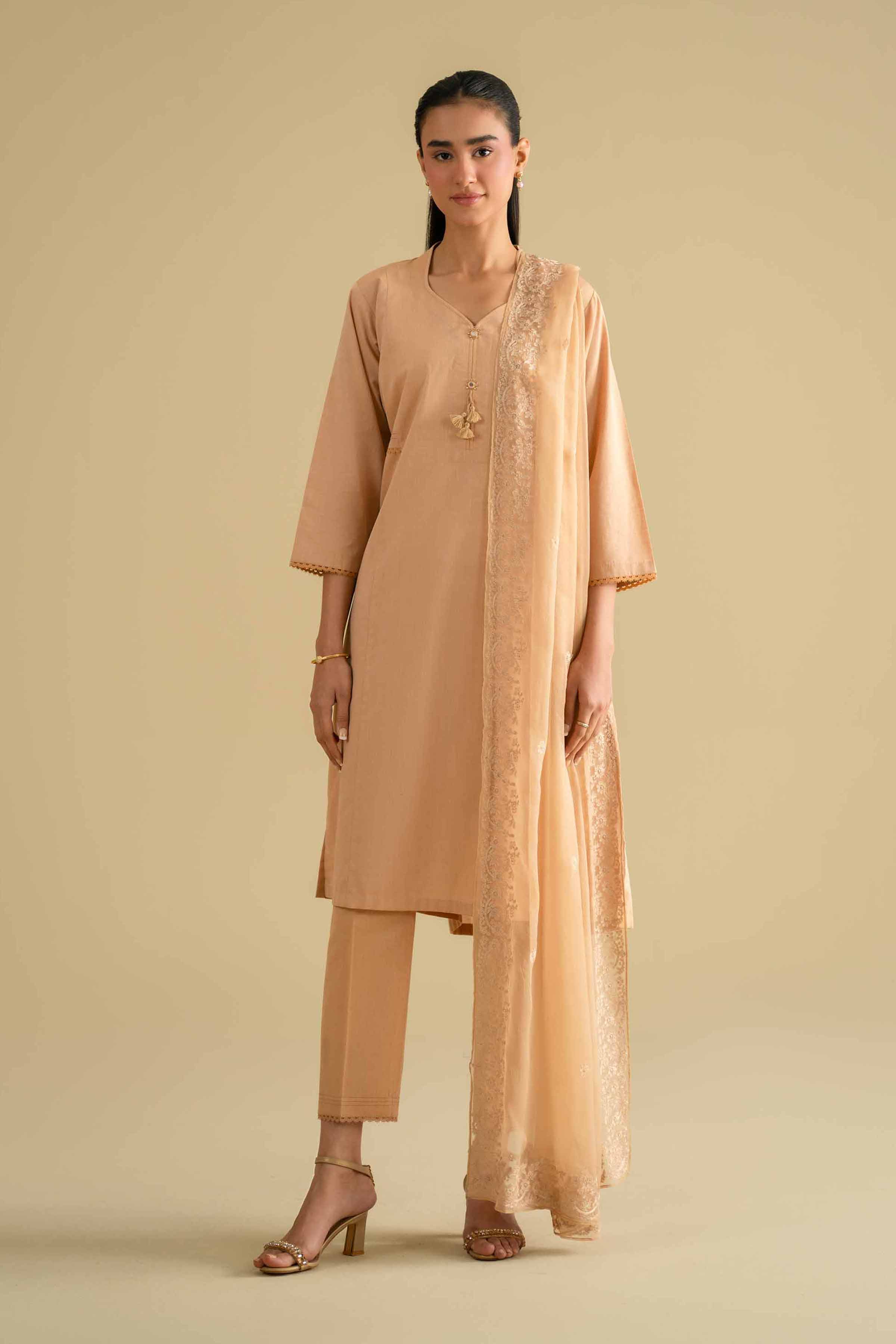 3 Piece - Embroidered Suit - KFE26-81 Orange Yarn Dyed 3PC Embroidered