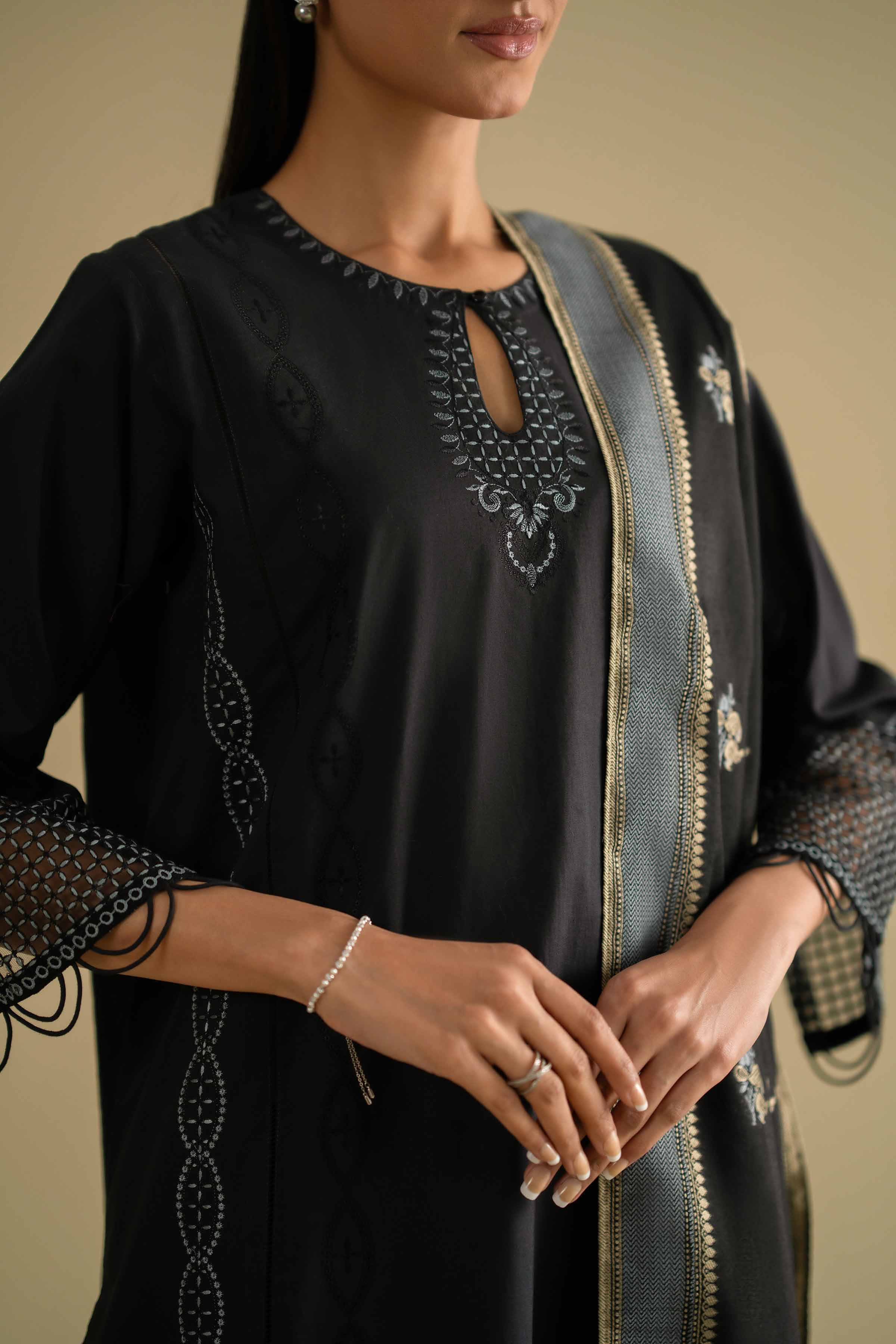 8 Piece - Embroidered Suit - KFE26-82 Ready To Wear - Luxury Black Cambric 3PC Embroidered