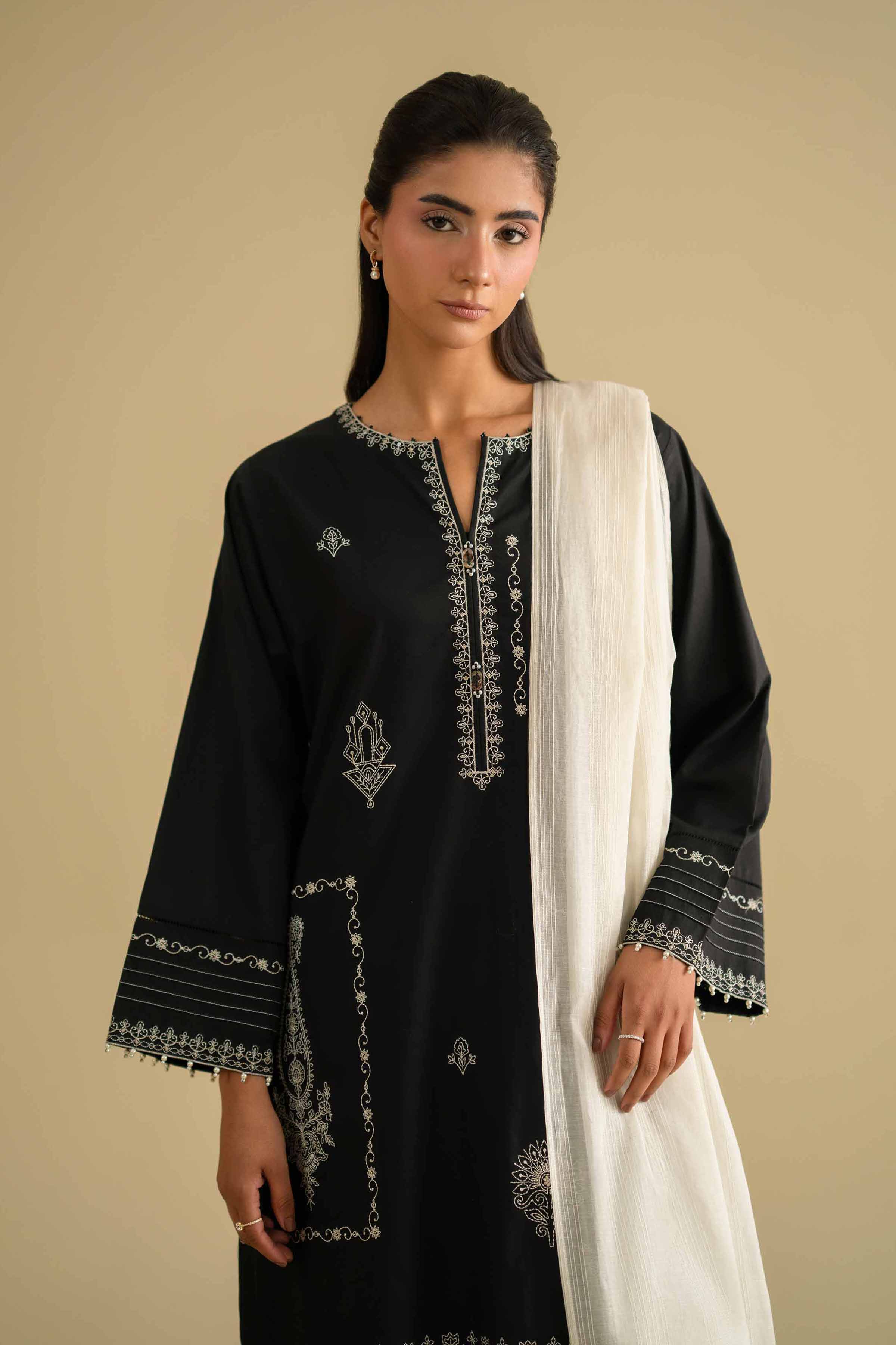 3 Piece - Embroidered Suit - KFE26-84 Black Cambric 3PC Embroidered LUXURY