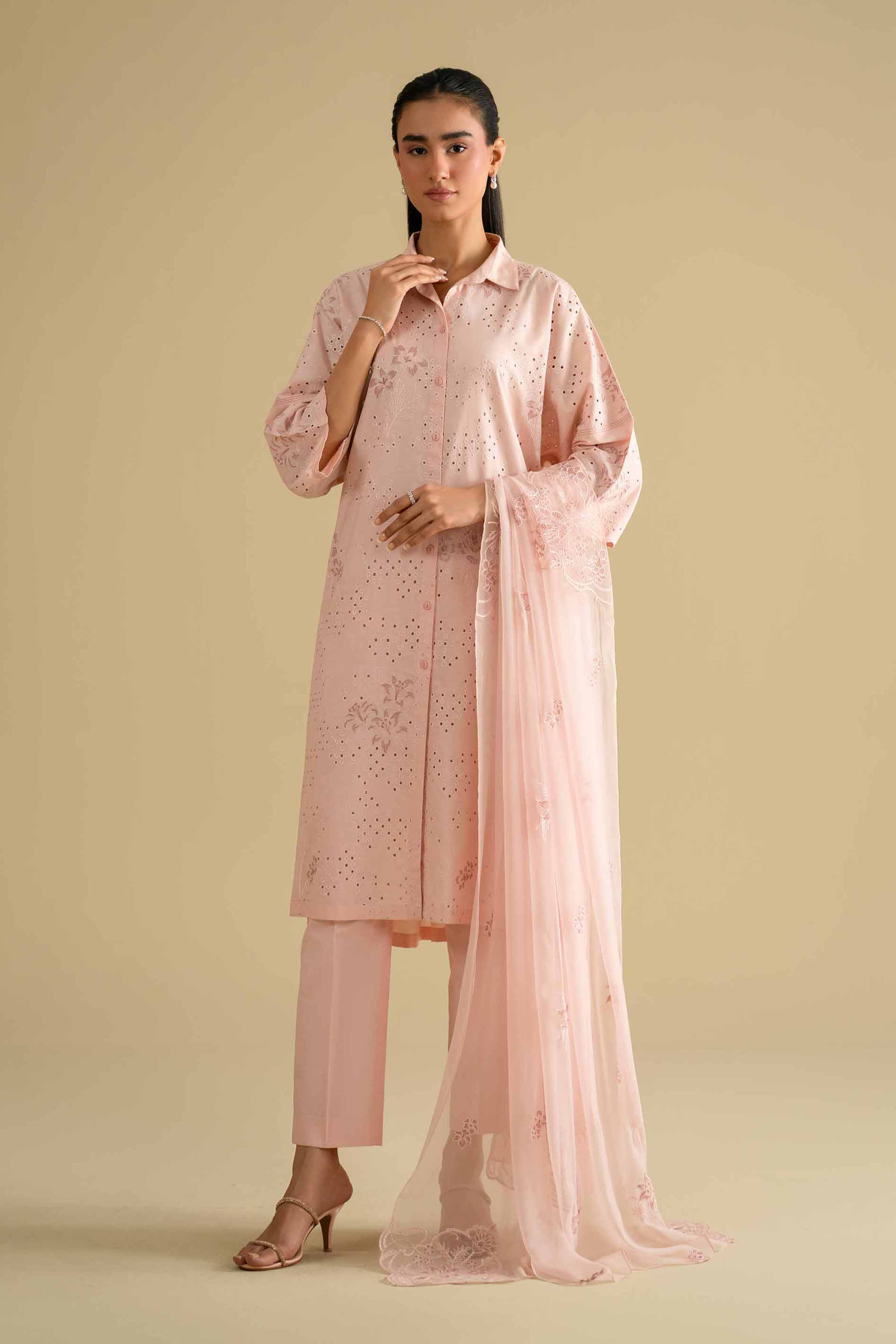 3 Piece - Embroidered Suit - KFE26-89 Pink Cambric 3PC Embroidered