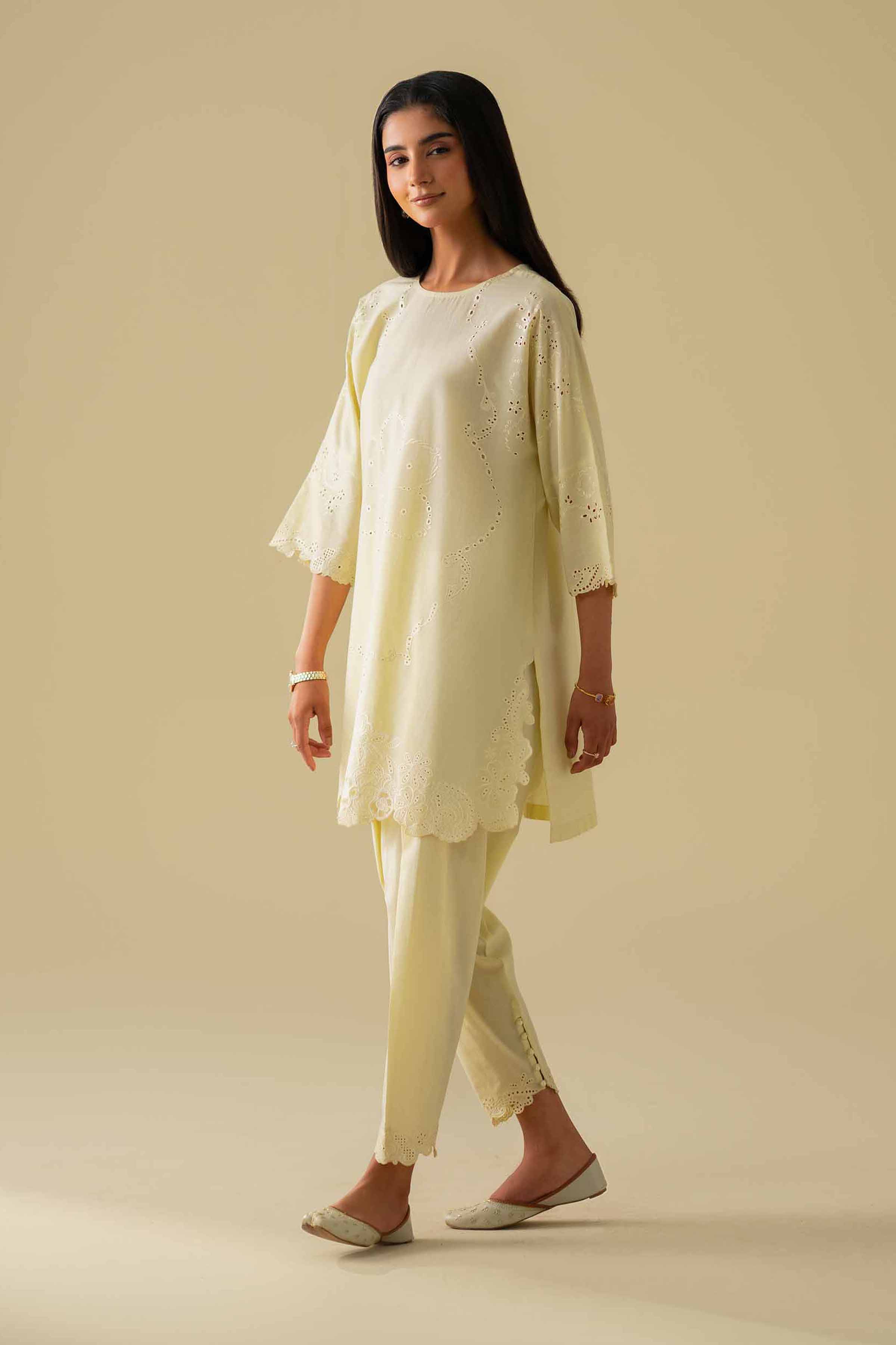 2 Piece - Embroidered Suit - KFE26-92 Yellow Yarn Dyed 2PC Embroidered LUXURY