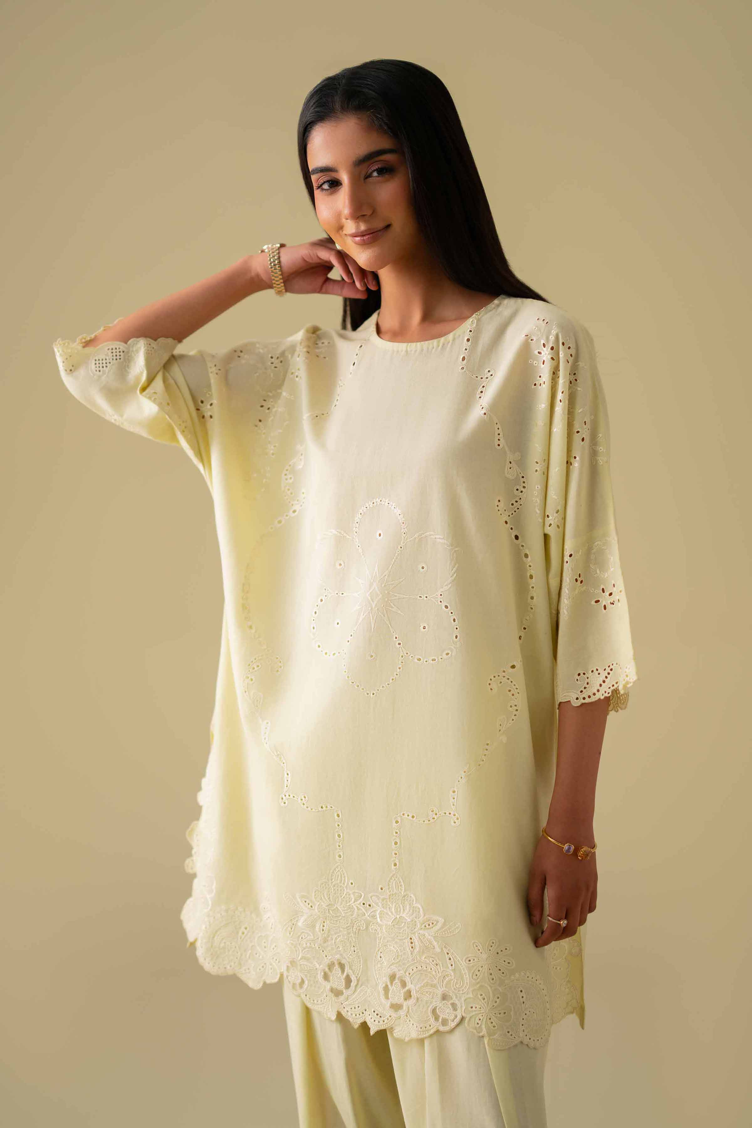 2 Piece - Embroidered Suit - KFE26-92 Yellow Yarn Dyed 2PC Embroidered LUXURY