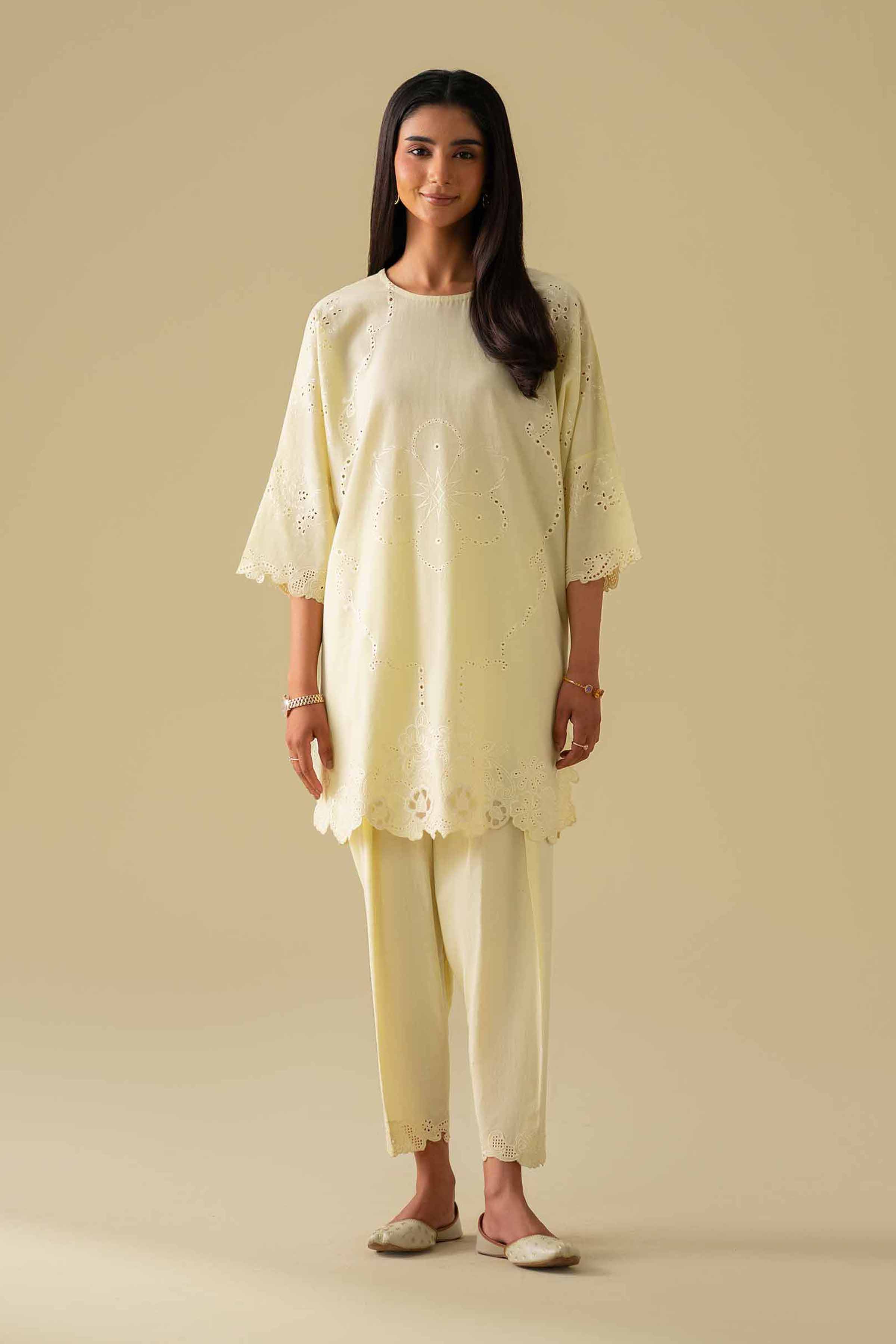 2 Piece - Embroidered Suit - KFE26-92 Yellow Yarn Dyed 2PC Embroidered LUXURY