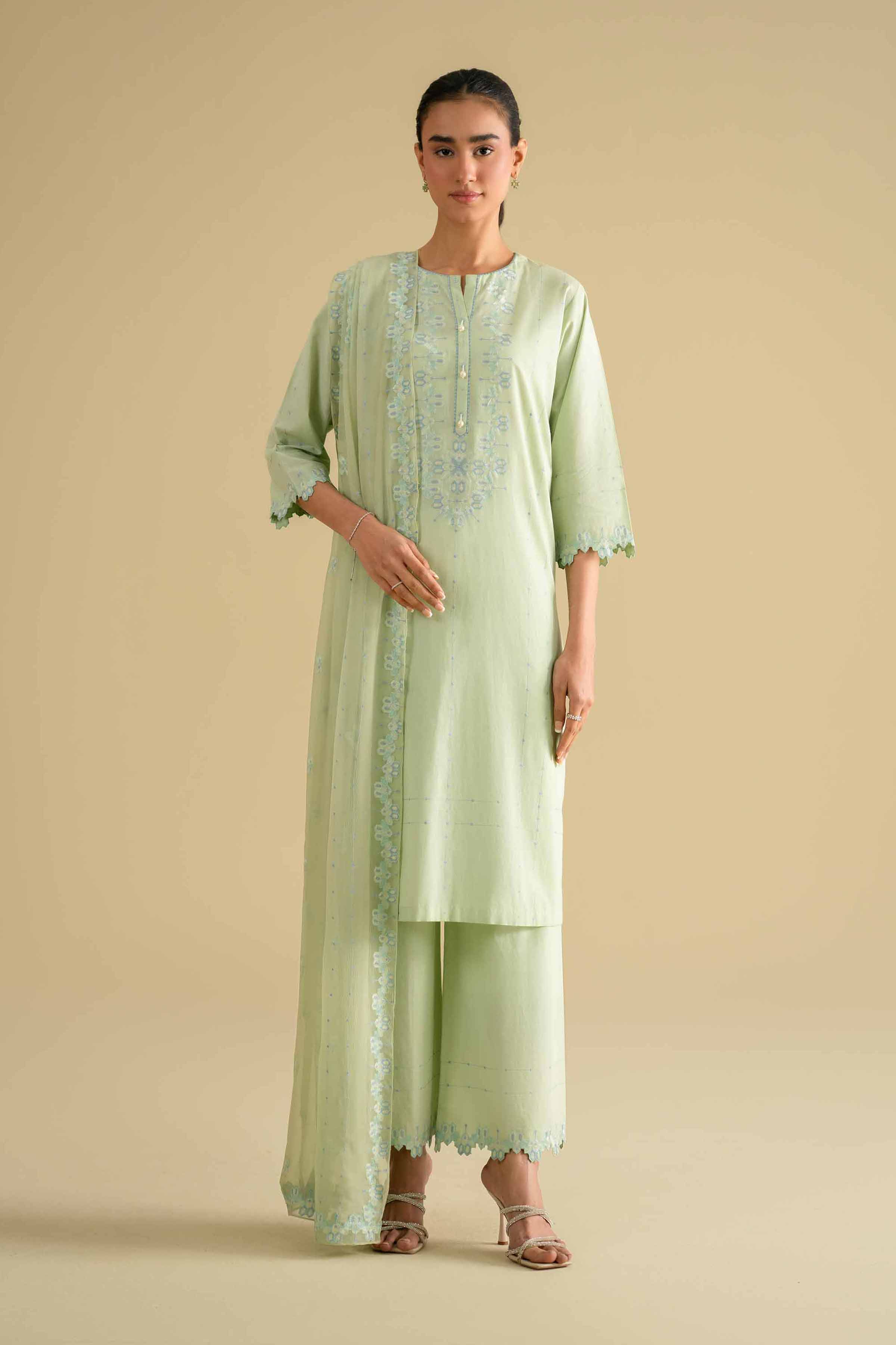 6 Piece - Embroidered Suit - KFE26-93 Ready To Wear - Luxury Green Yarn Dyed 3PC Embroidered