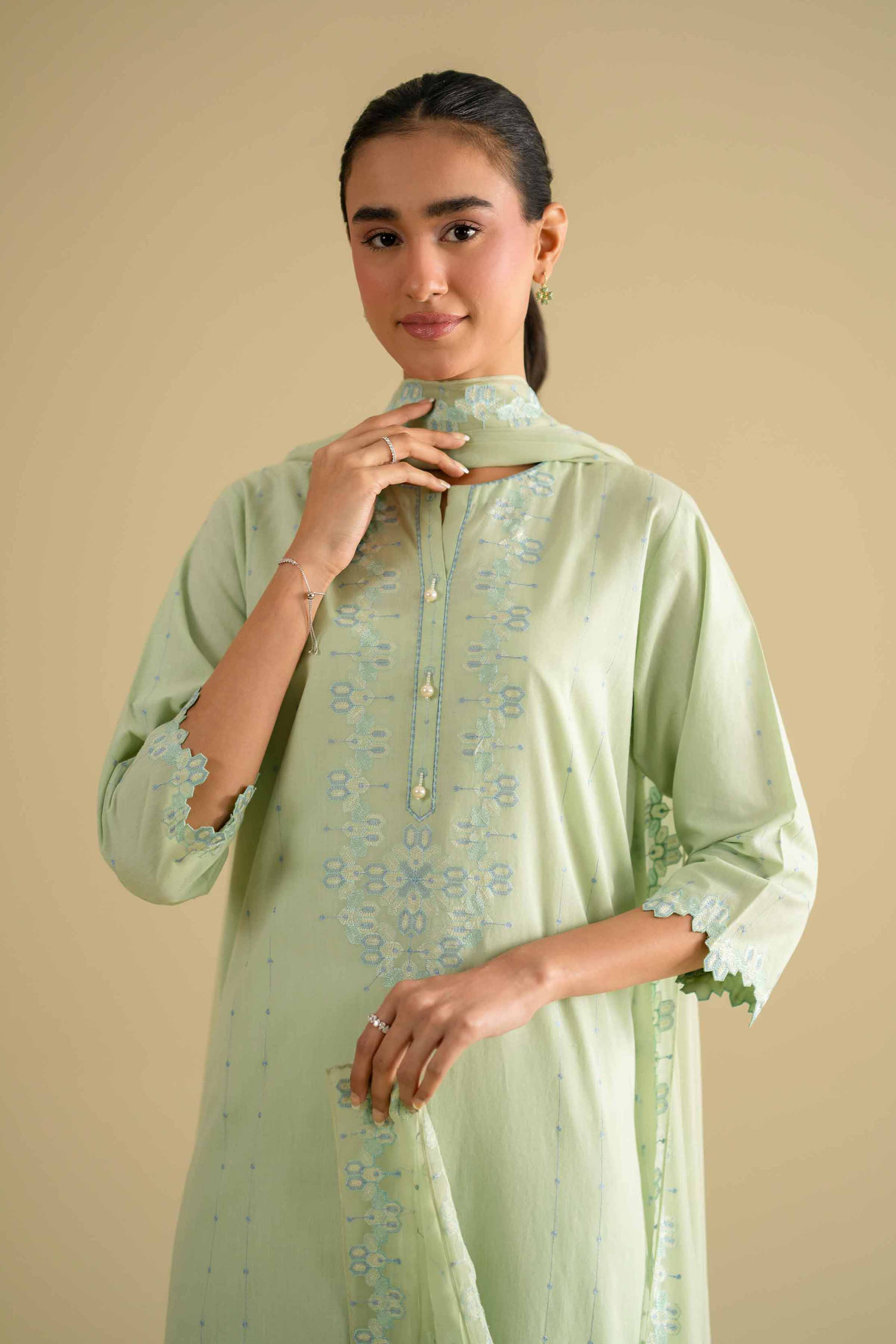 7 Piece - Embroidered Suit - KFE26-93 Ready To Wear - Luxury Green Yarn Dyed 3PC Embroidered