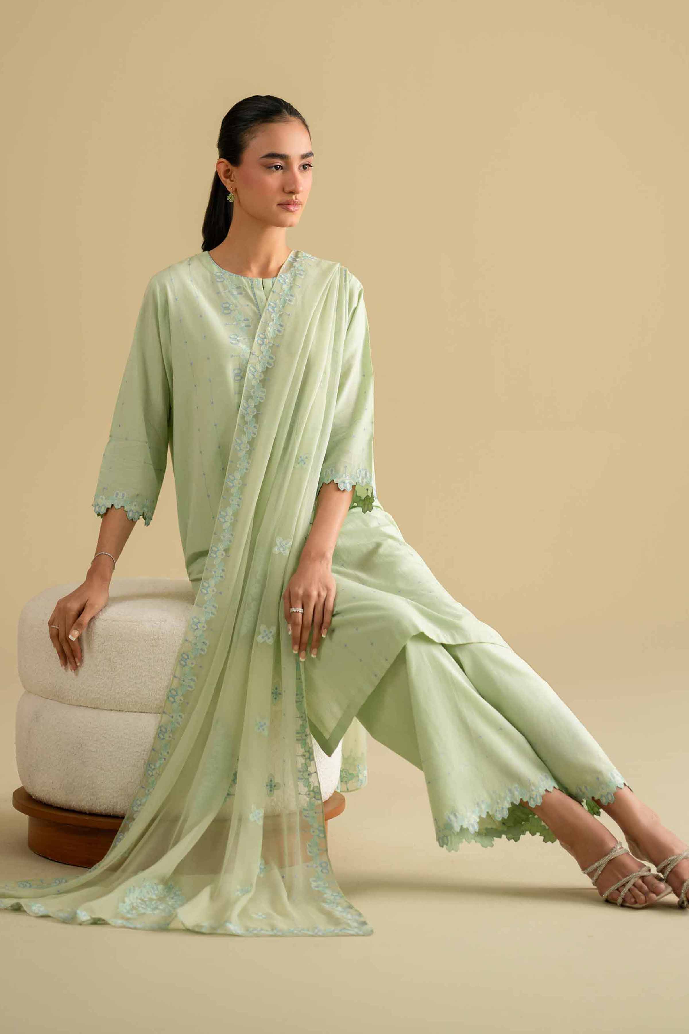 8 Piece - Embroidered Suit - KFE26-93 Ready To Wear - Luxury Green Yarn Dyed 3PC Embroidered