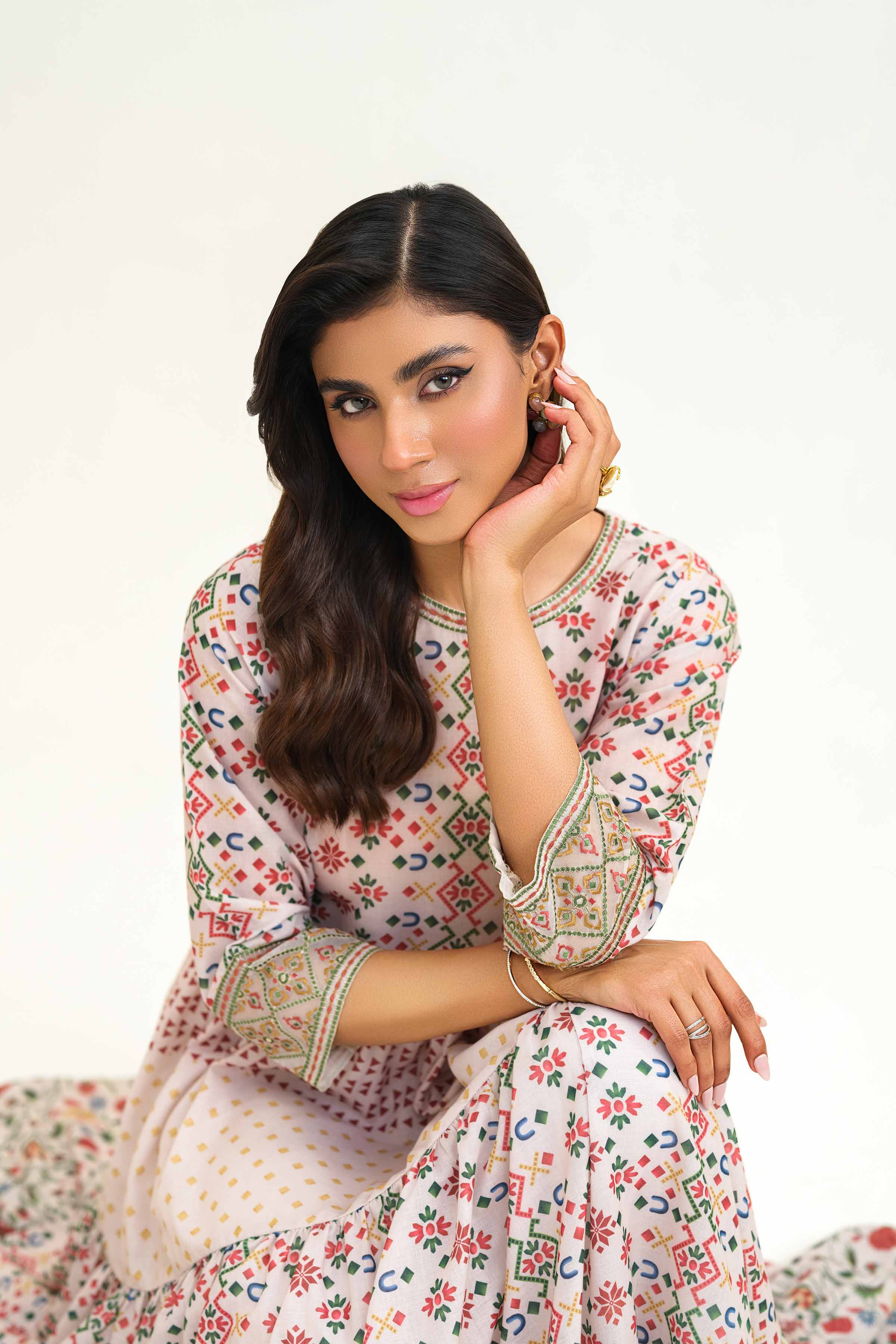 Printed Embroidered Dress - KFS25-40