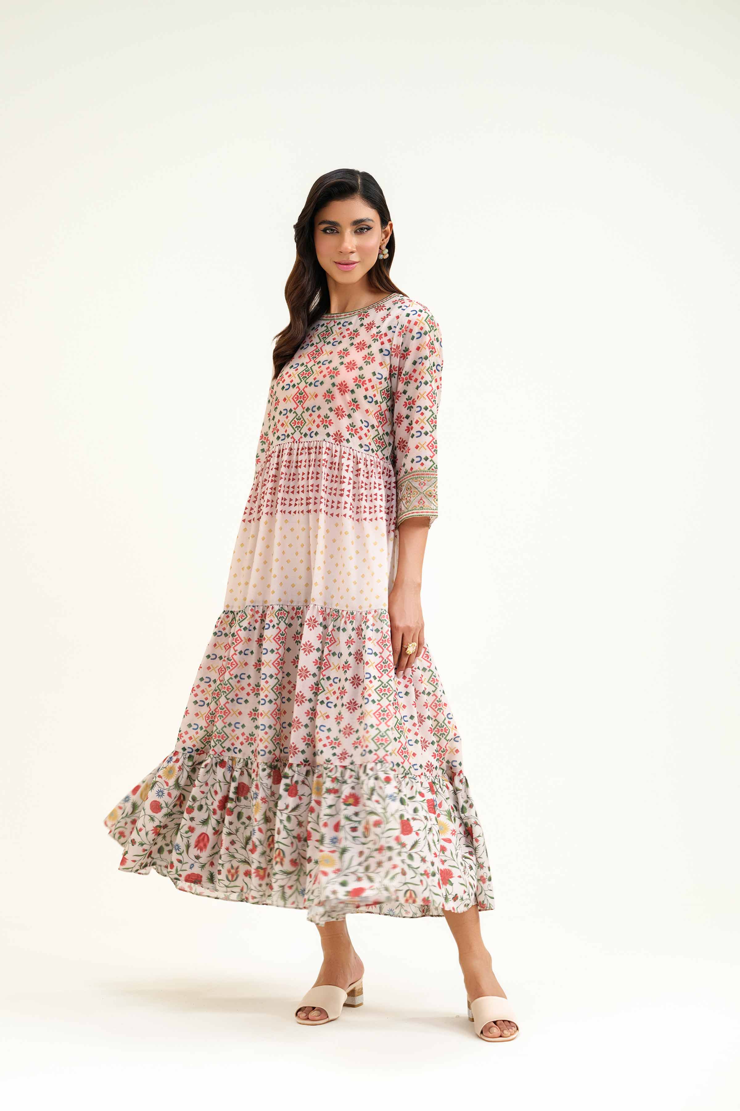 Printed Embroidered Dress - KFS25-40