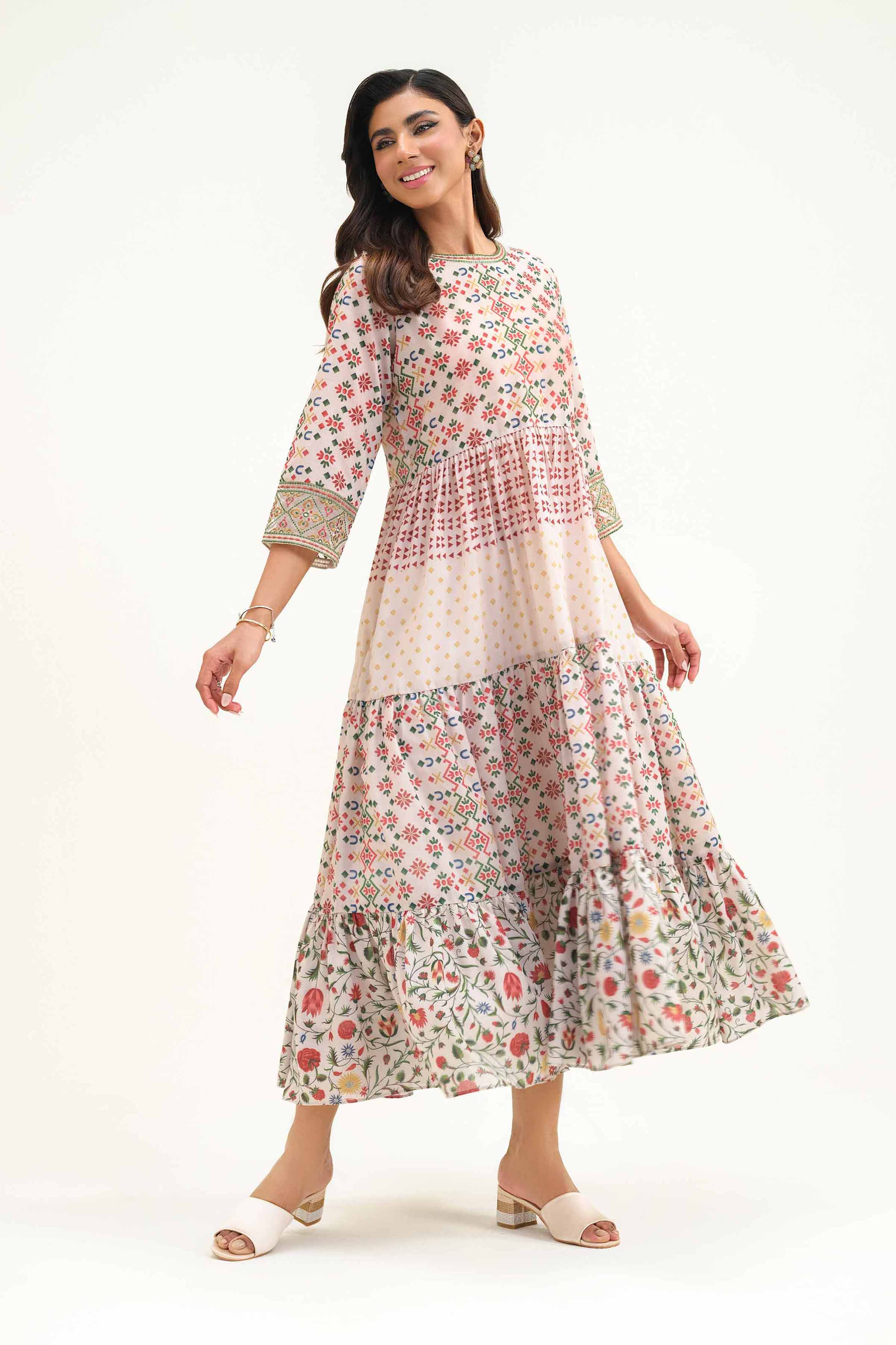 Printed Embroidered Dress - KFS25-40