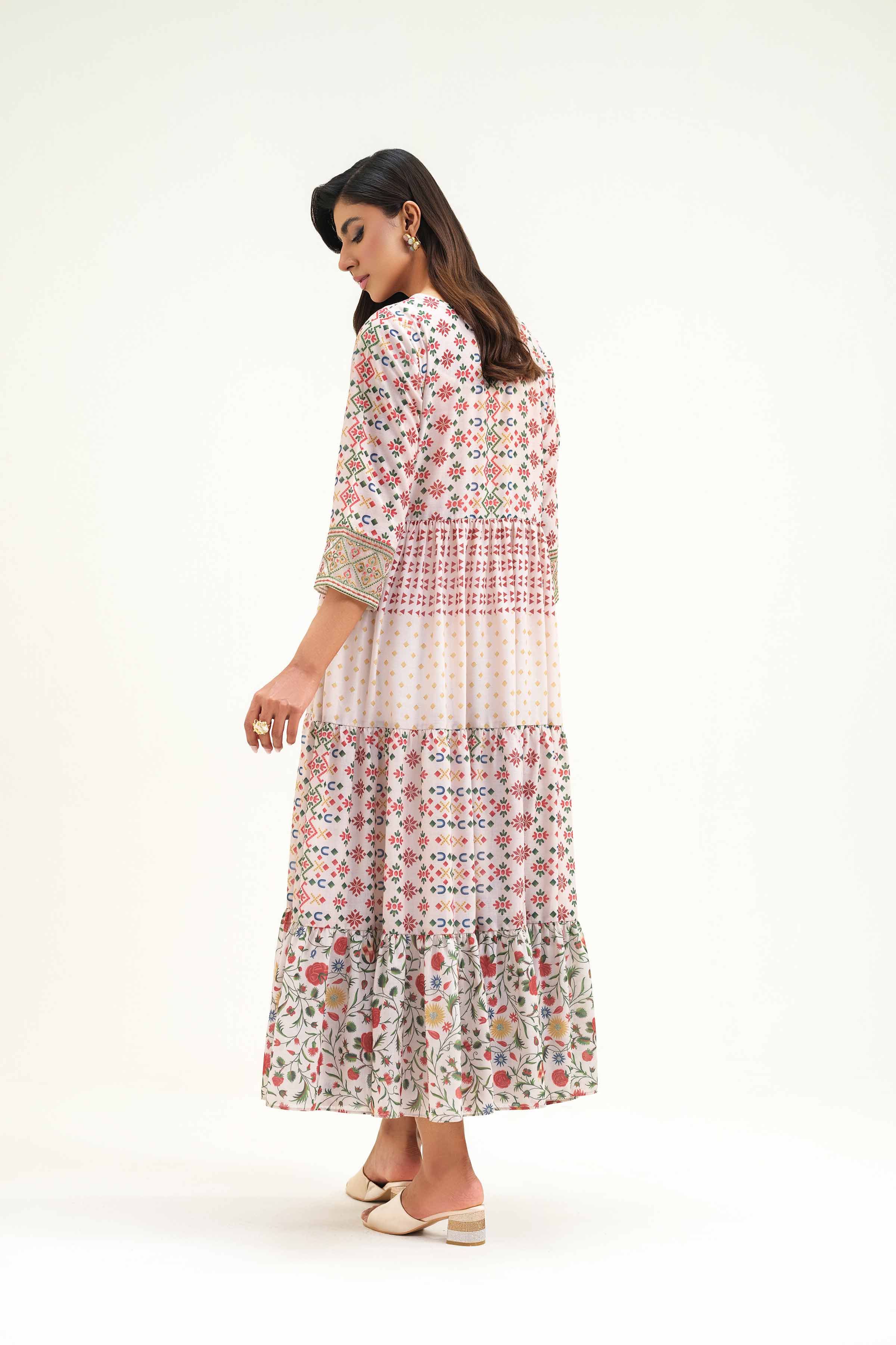 Printed Embroidered Dress - KFS25-40
