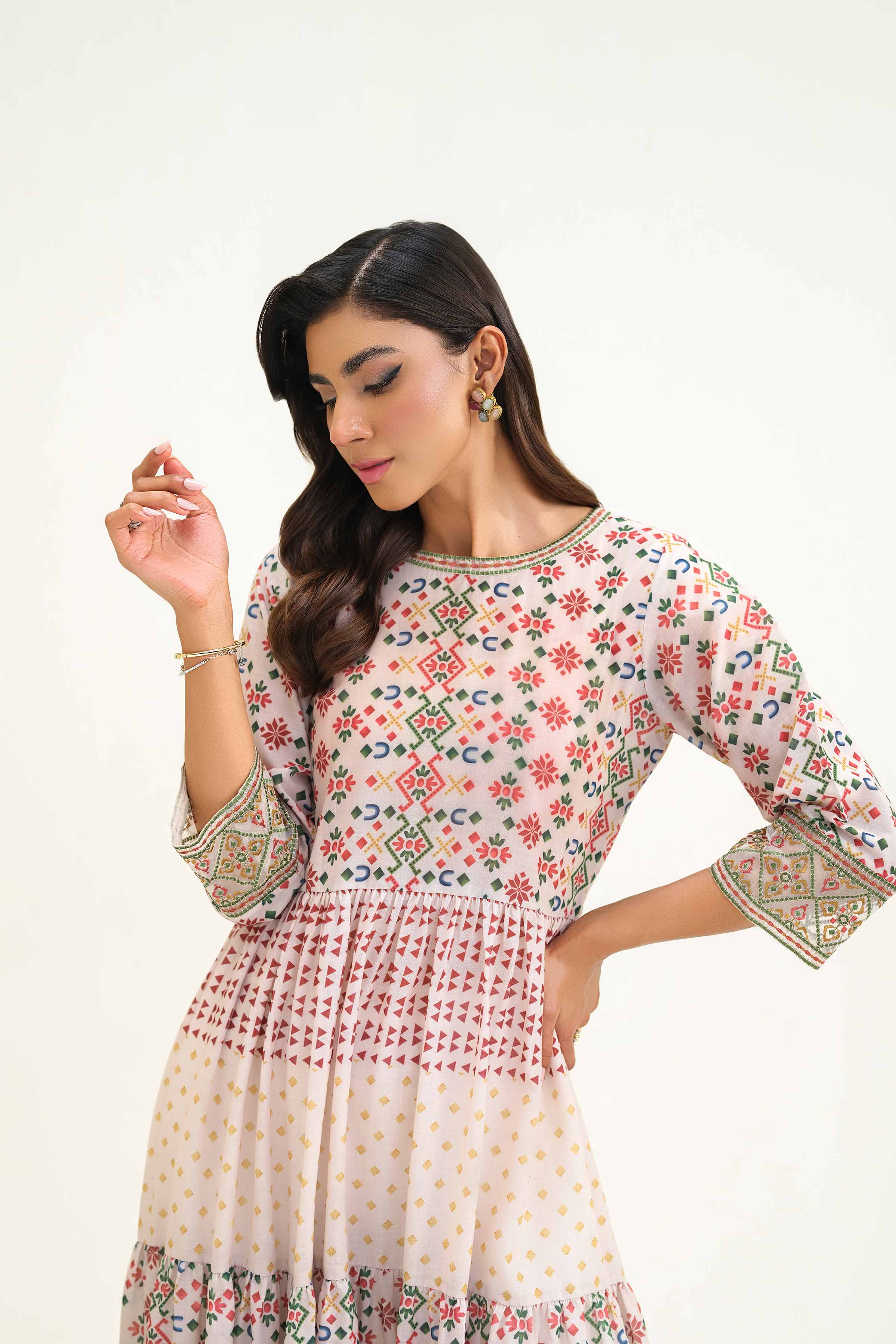 Printed Embroidered Dress - KFS25-40