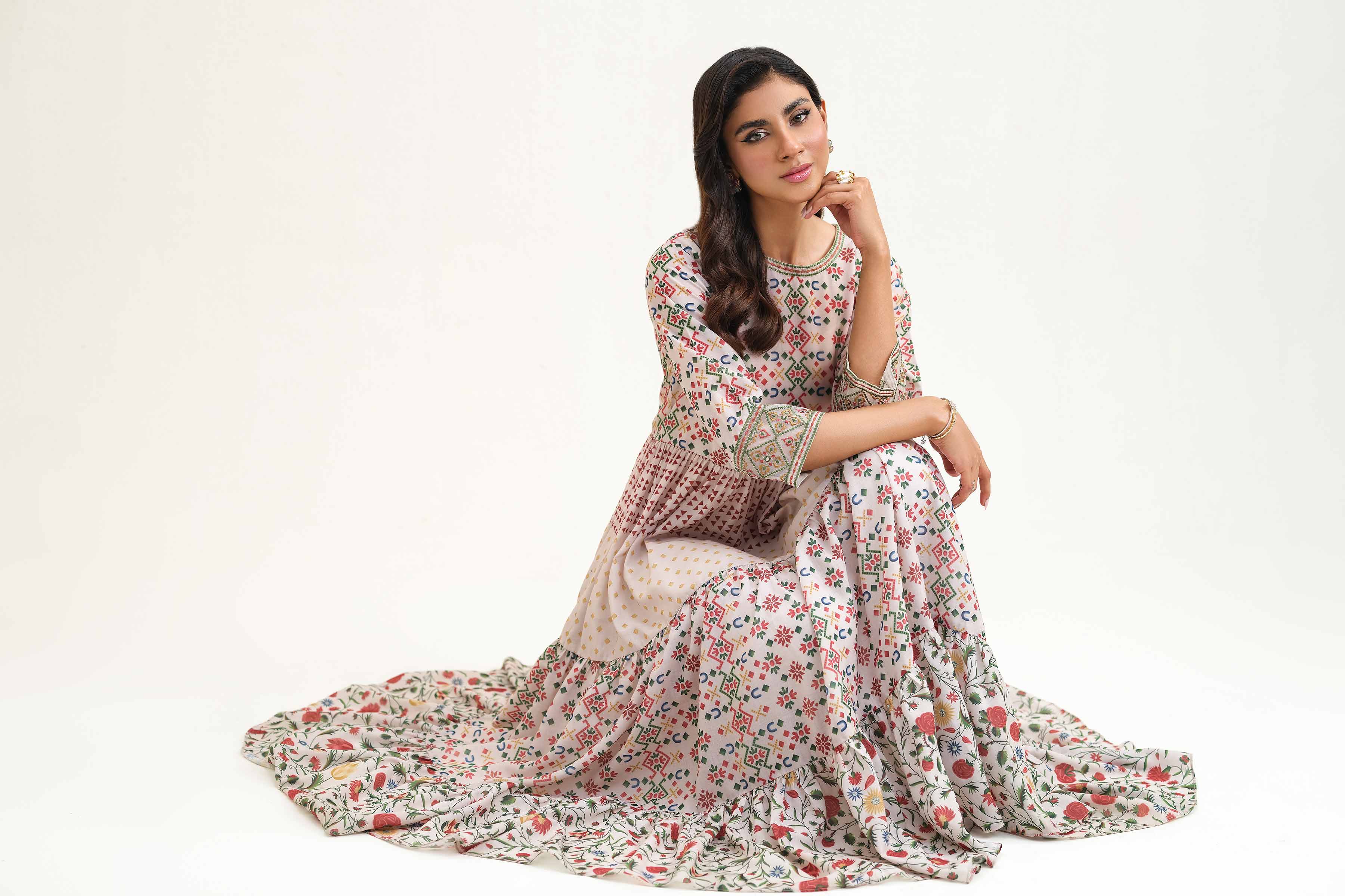 Printed Embroidered Dress - KFS25-40