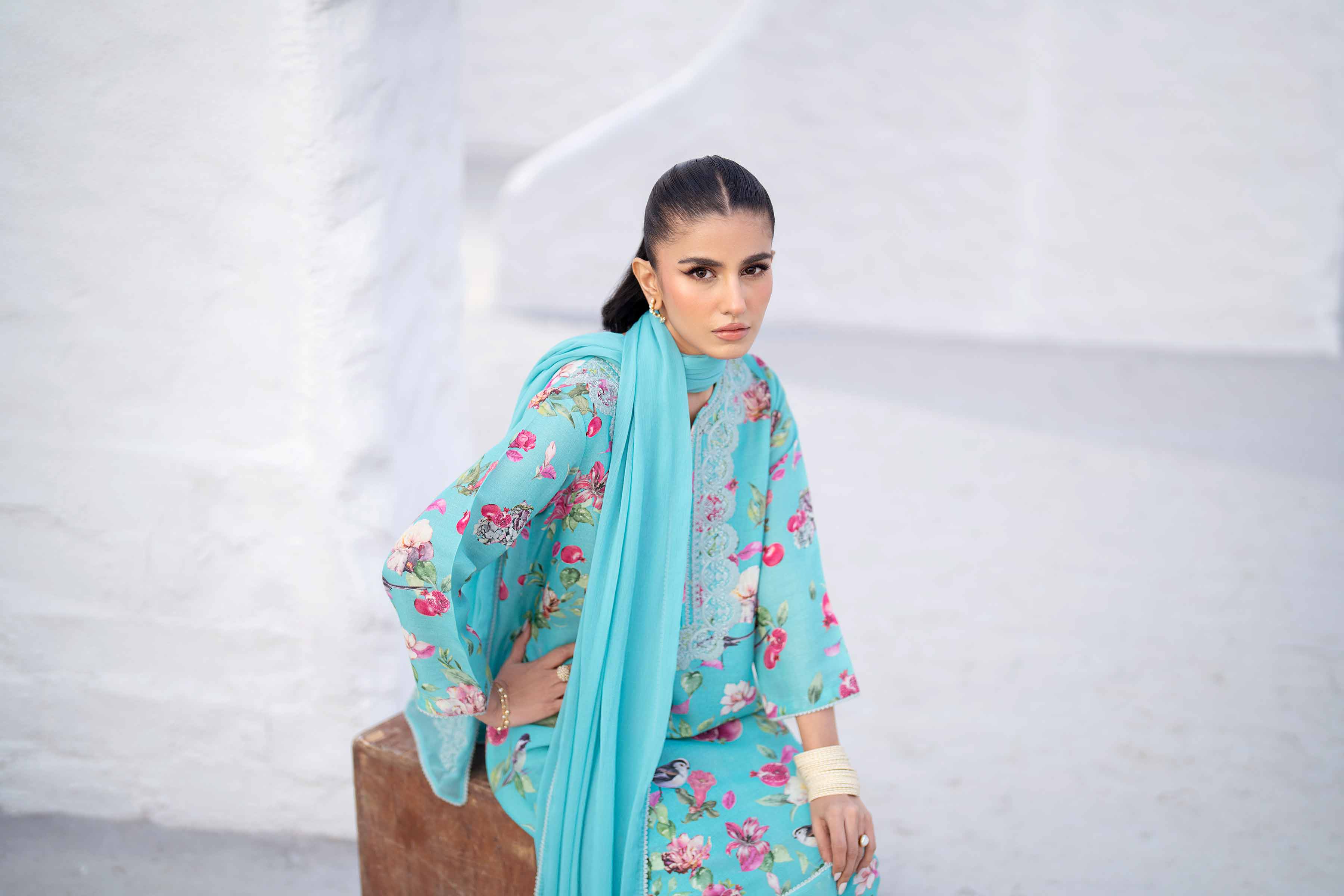 3 Piece - Printed Embroidered Suit - KFS25-44