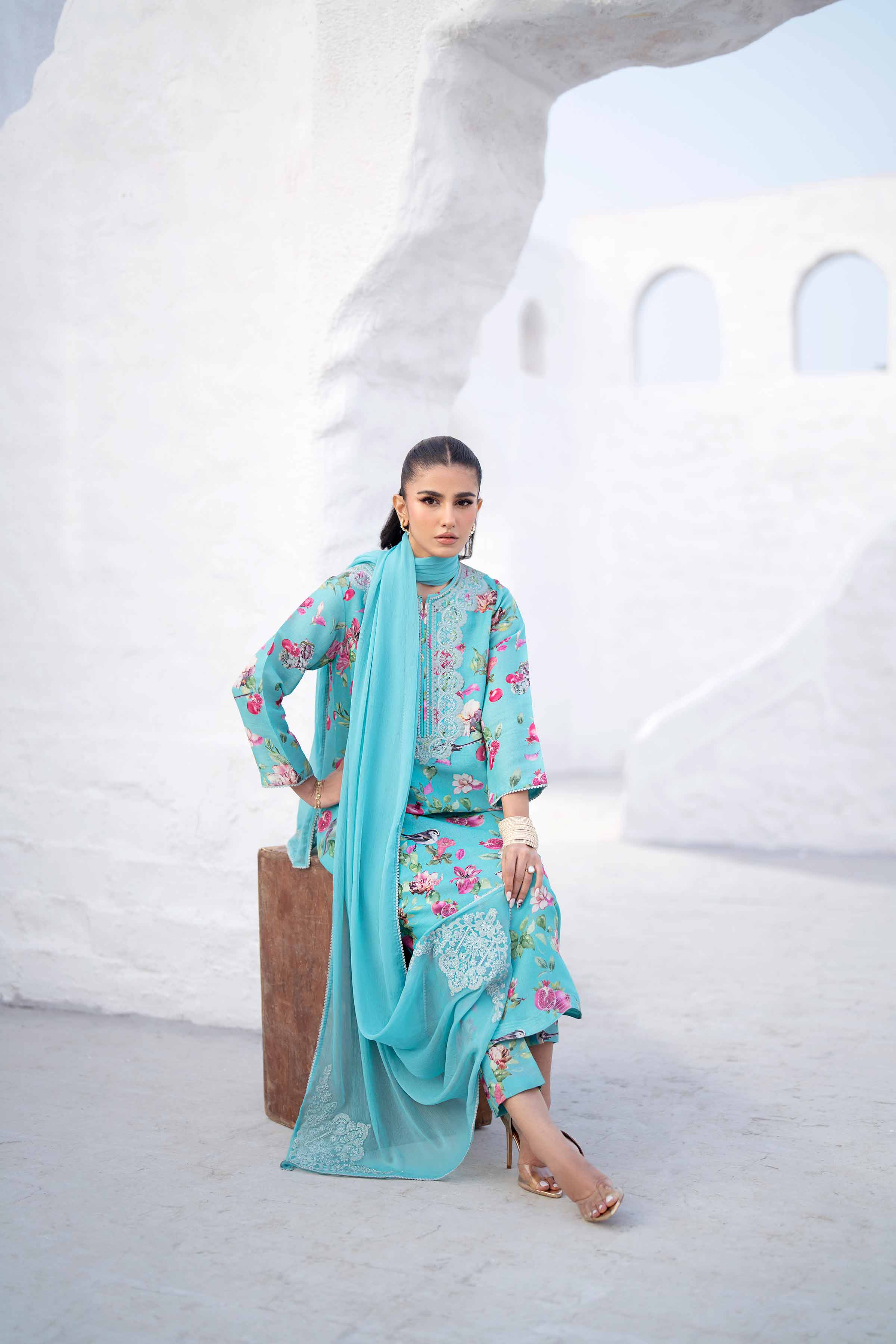 3 Piece - Printed Embroidered Suit - KFS25-44