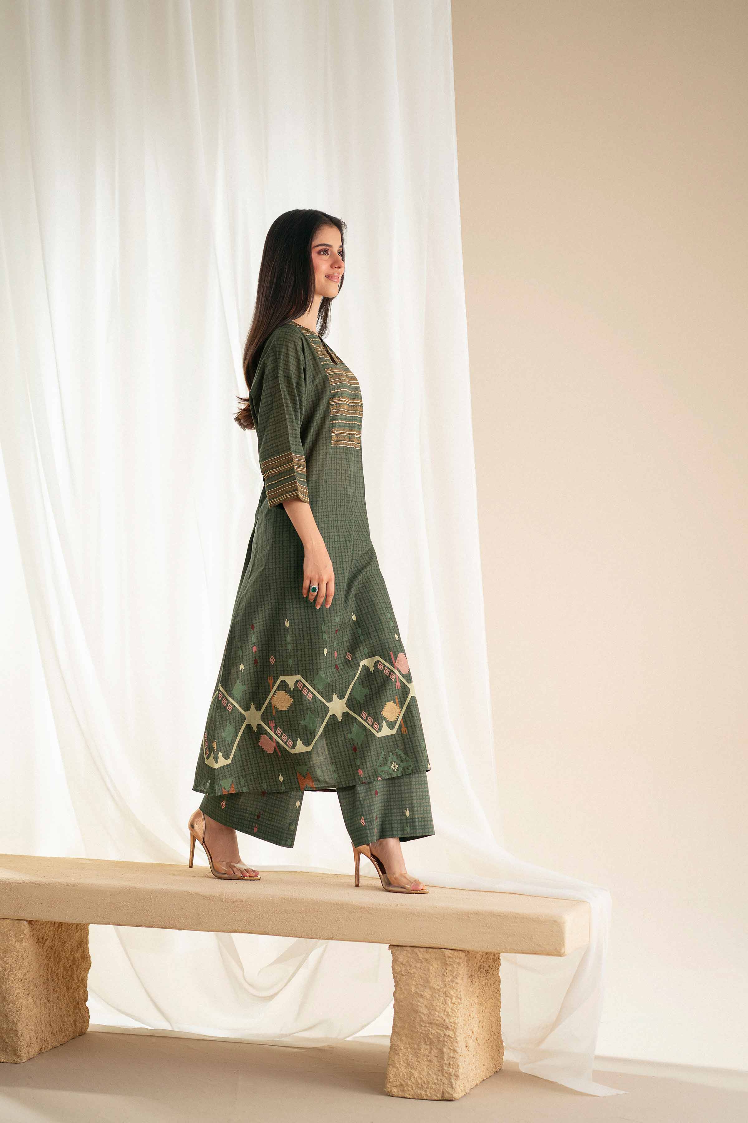 2 Piece - Printed Embroidered Suit - KFS25-96