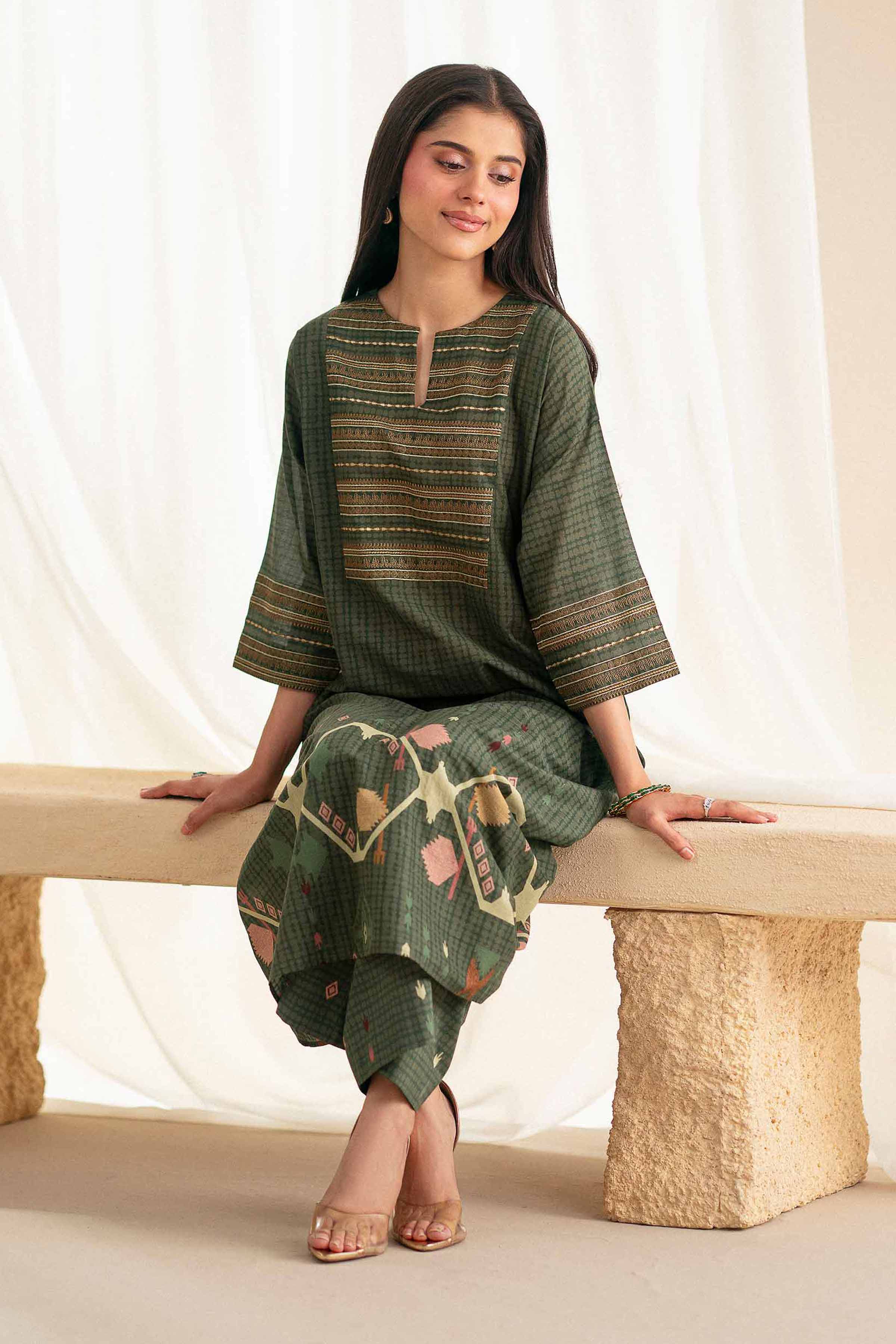 2 Piece - Printed Embroidered Suit - KFS25-96