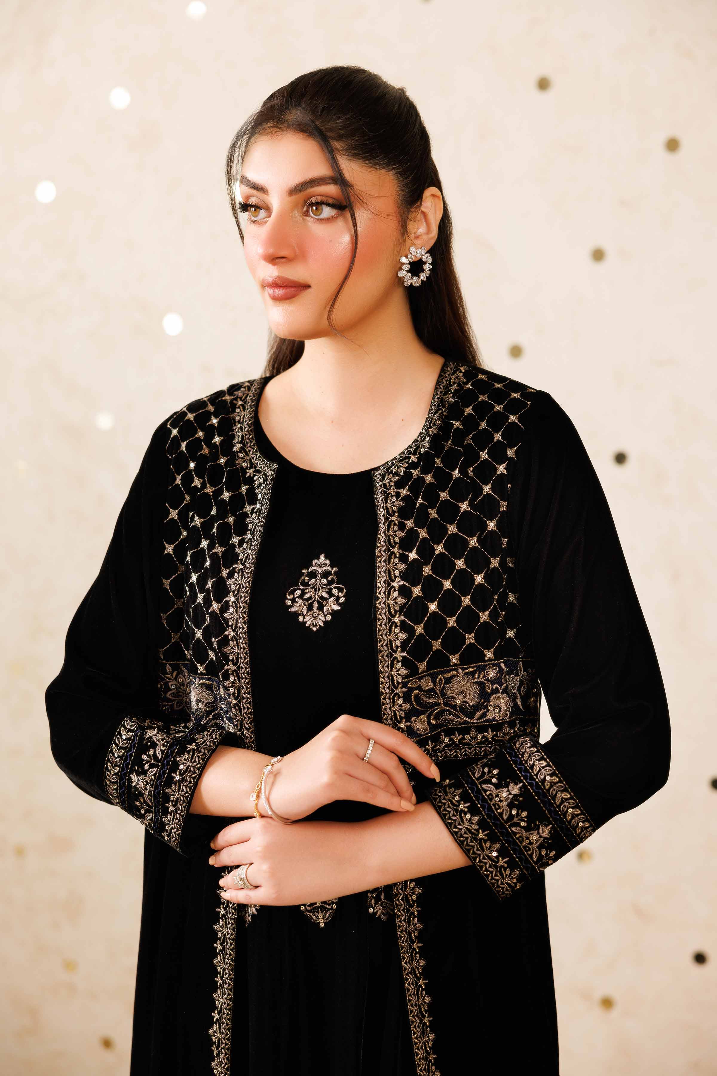 NISHATUAE - Black Embroidered Velvet 2-piece Ready to wear Dress