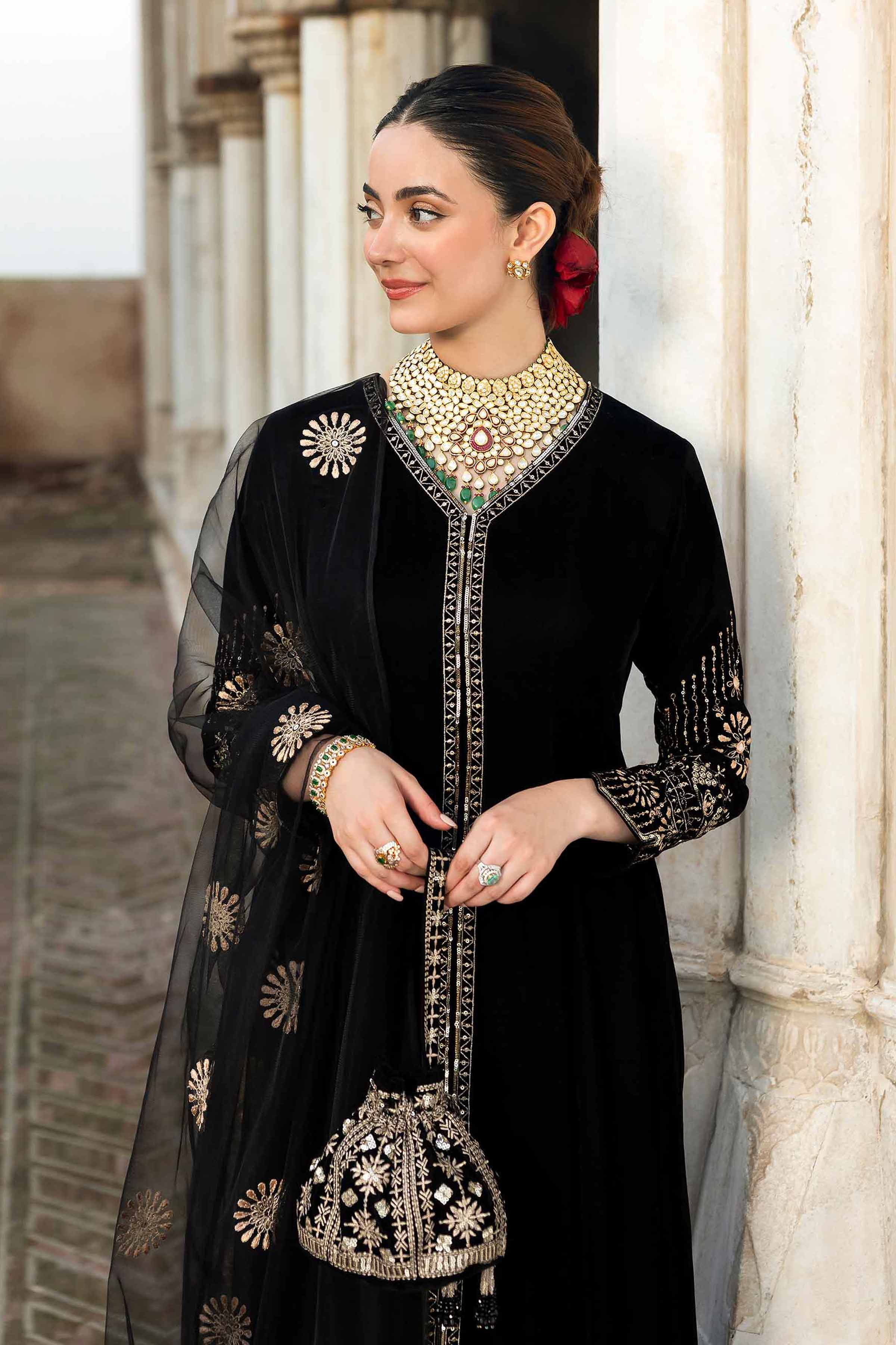 NISHATUAE - Black Embroidered Velvet 3-piece Ready to wear Suit