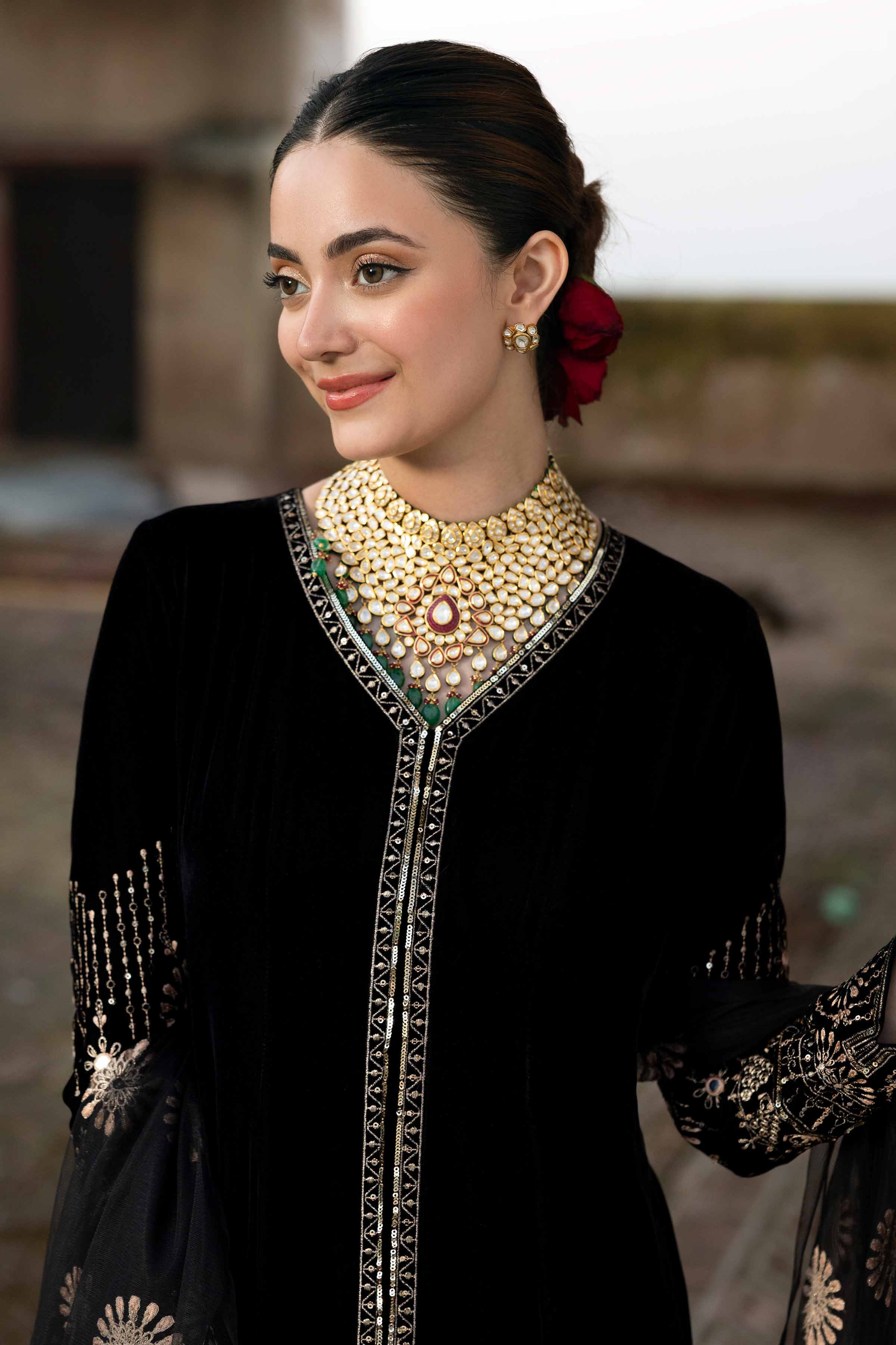 NISHATUAE - Black Embroidered Velvet 3-piece Ready to wear Suit