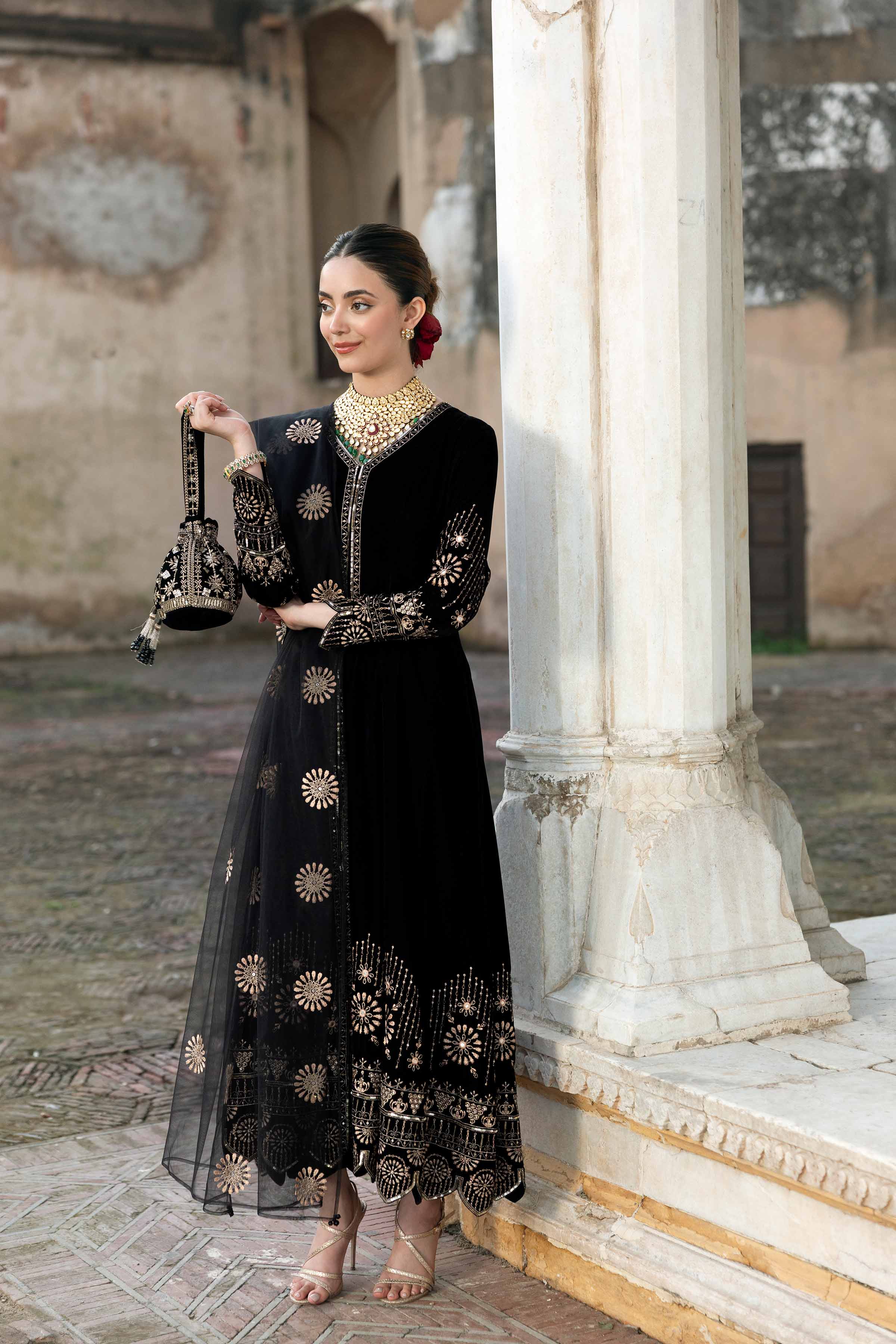 NISHATUAE - Black Embroidered Velvet 3-piece Ready to wear Suit