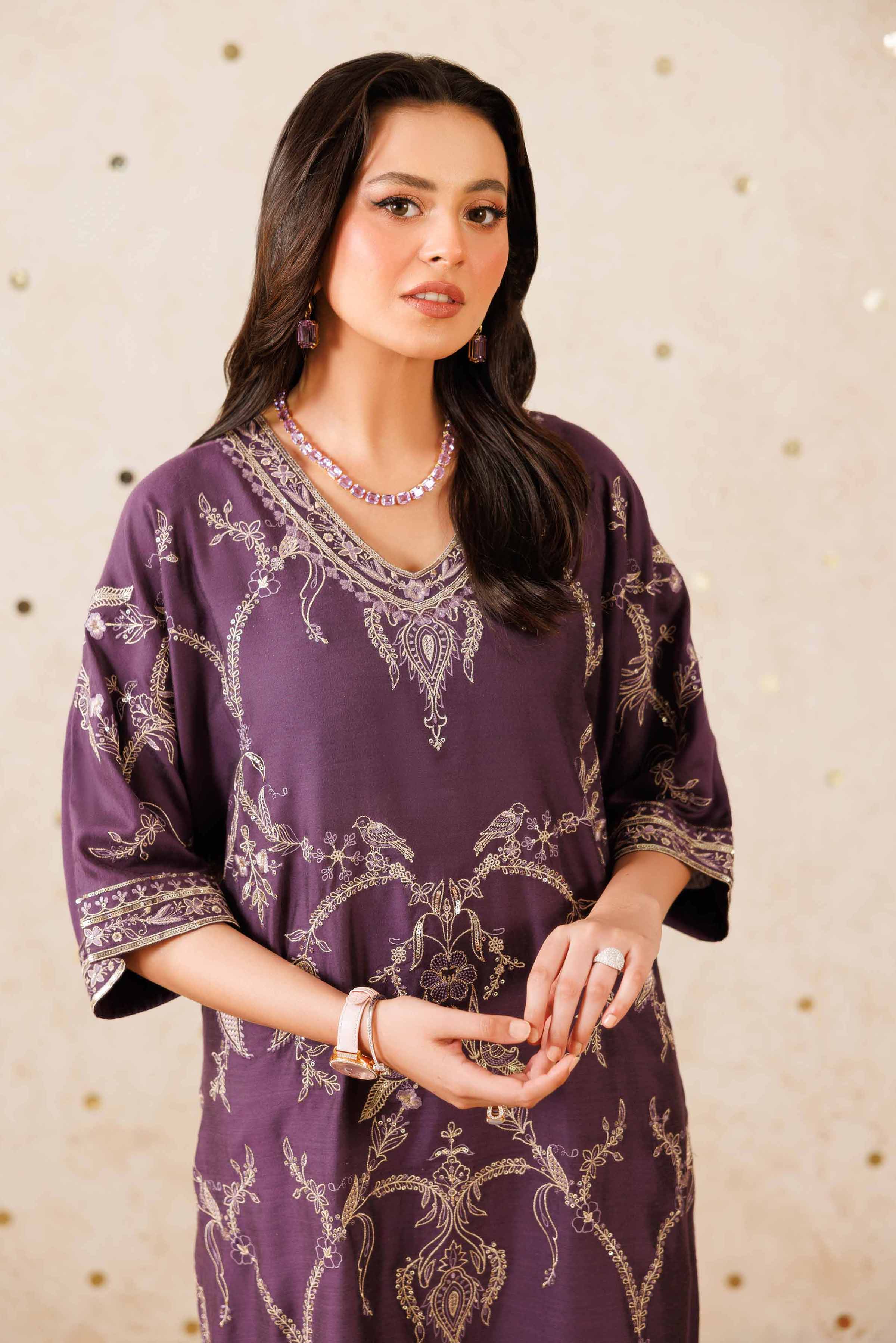 NISHATUAE - Purple Embroidered Silk 2-piece Ready to wear Dress