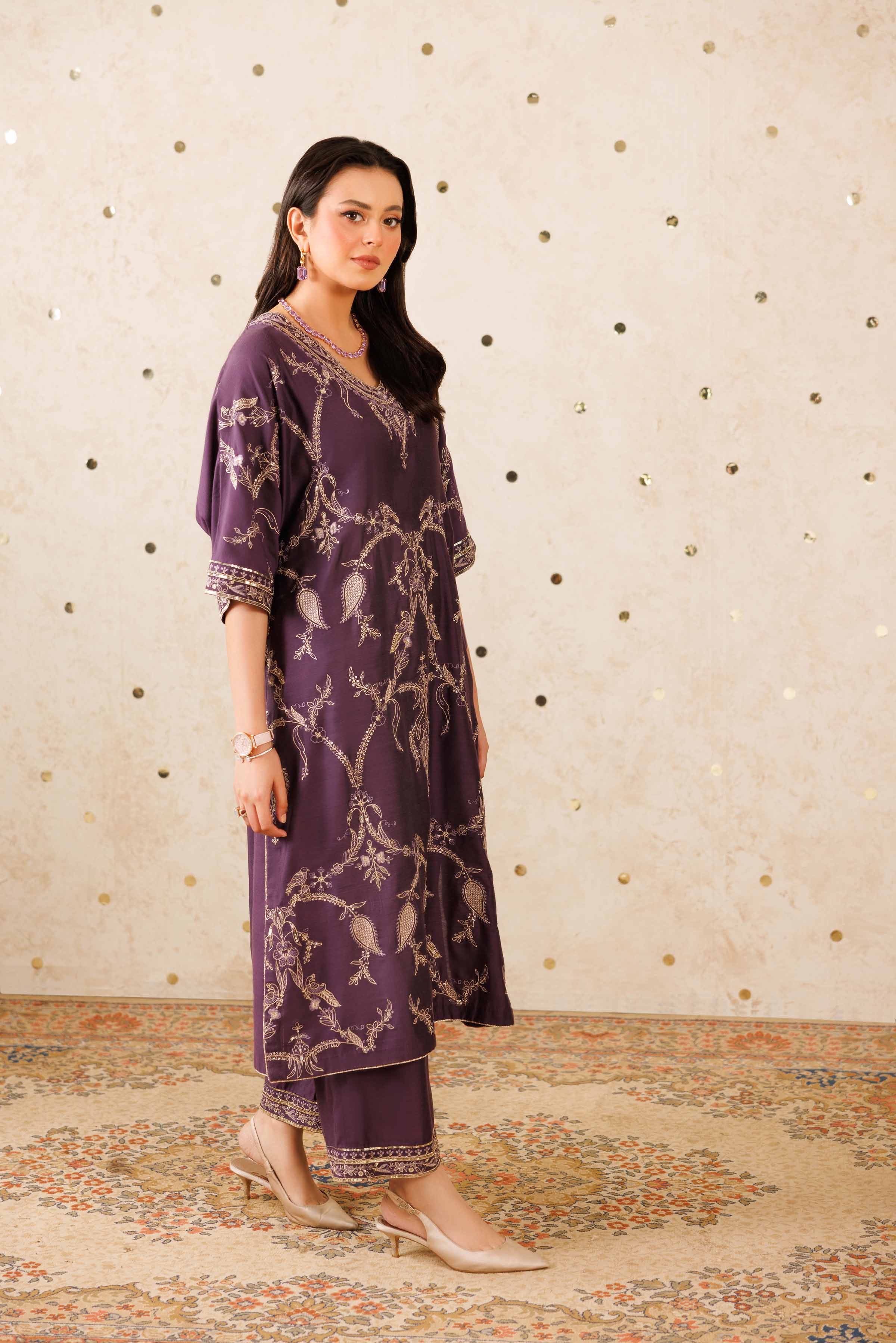 NISHATUAE - Purple Embroidered Silk 2-piece Ready to wear Dress