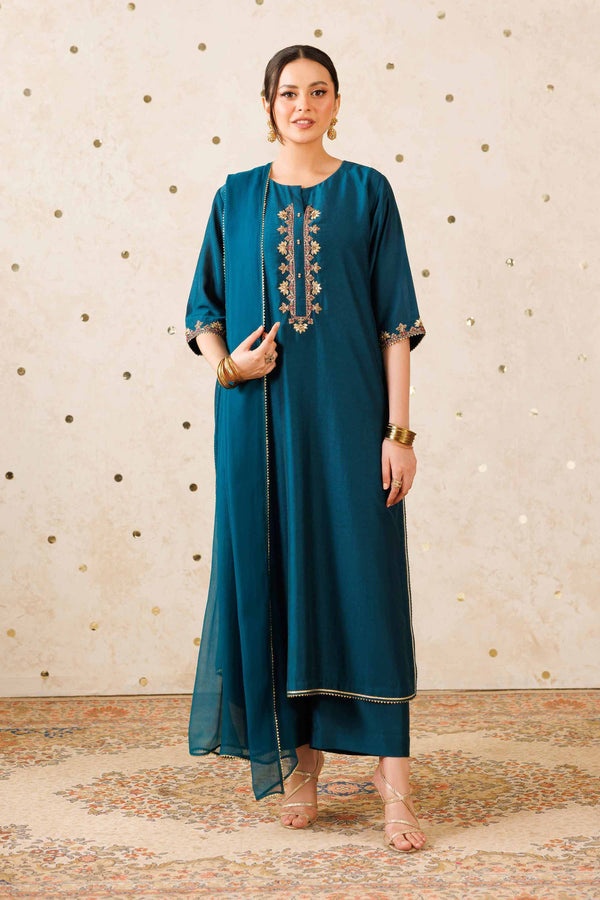 NISHATUAE - Blue Embroidered Fancy Bonanza 3-piece Ready to wear Suit
