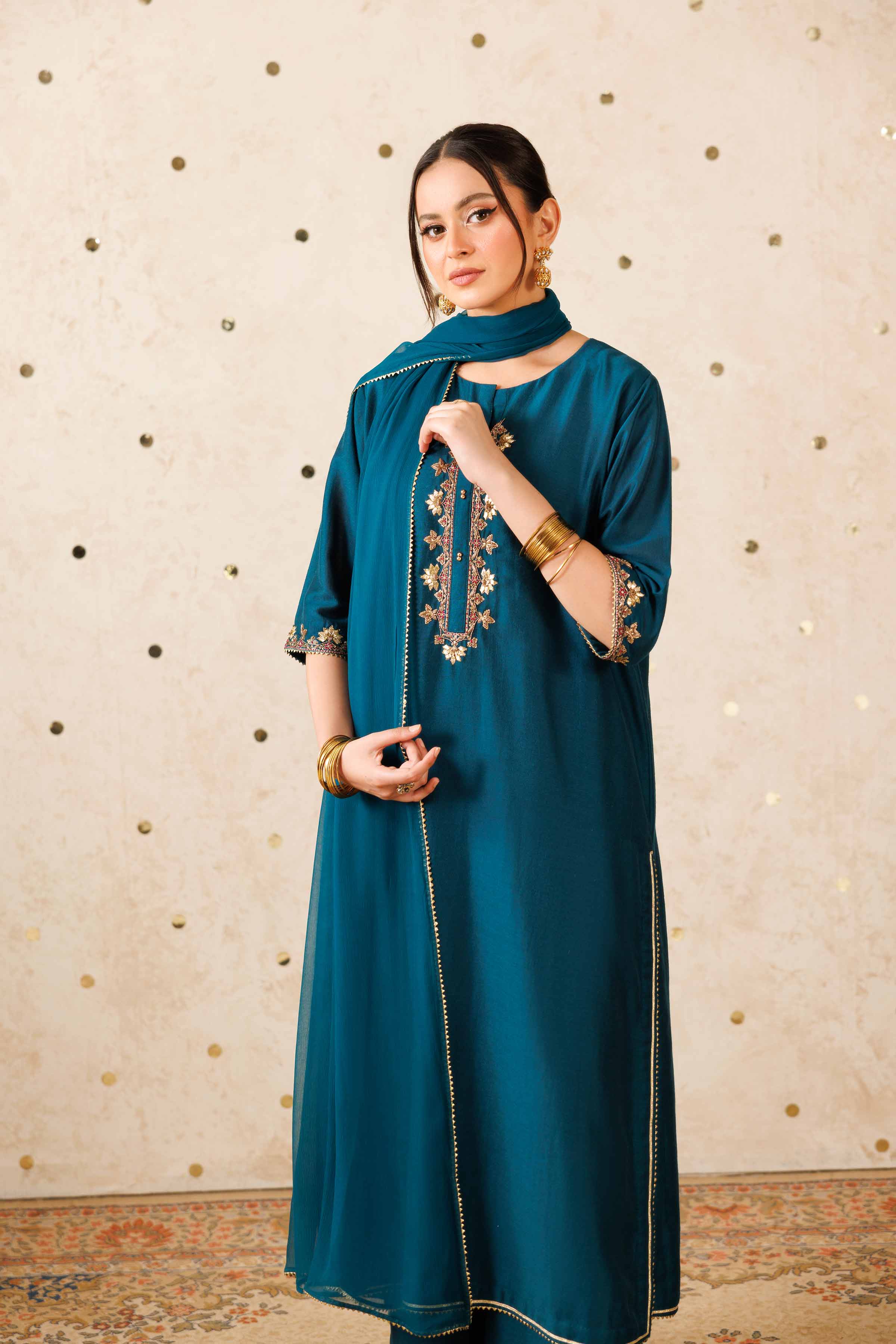 NISHATUAE - Blue Embroidered Fancy Bonanza 3-piece Ready to wear Suit