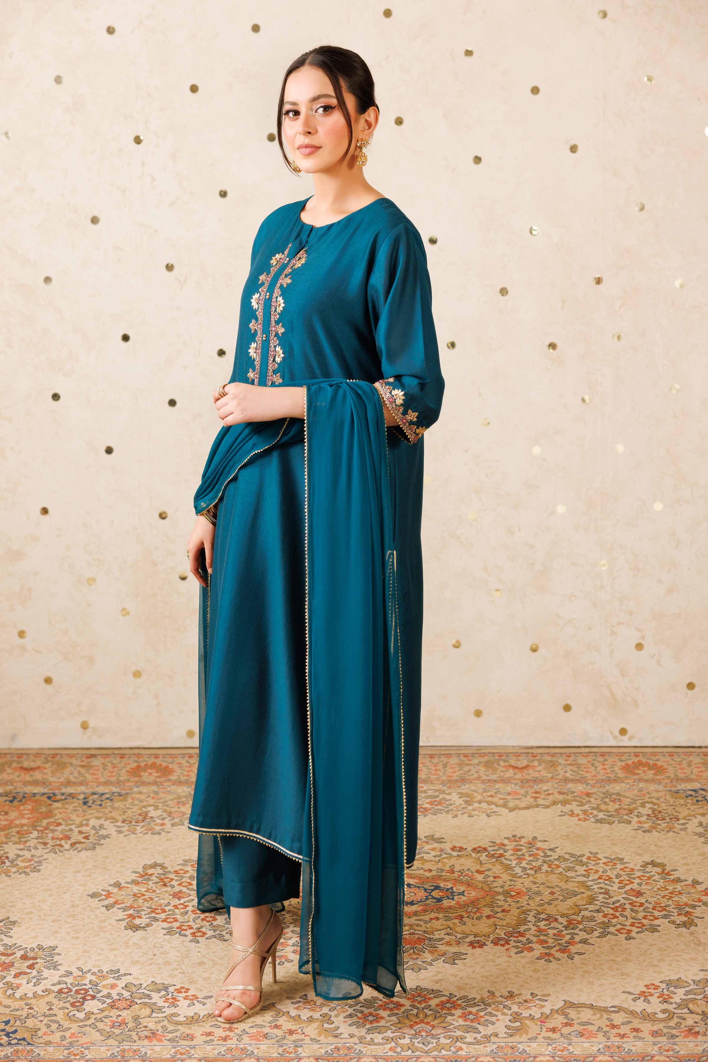NISHATUAE - Blue Embroidered Fancy Bonanza 3-piece Ready to wear Suit
