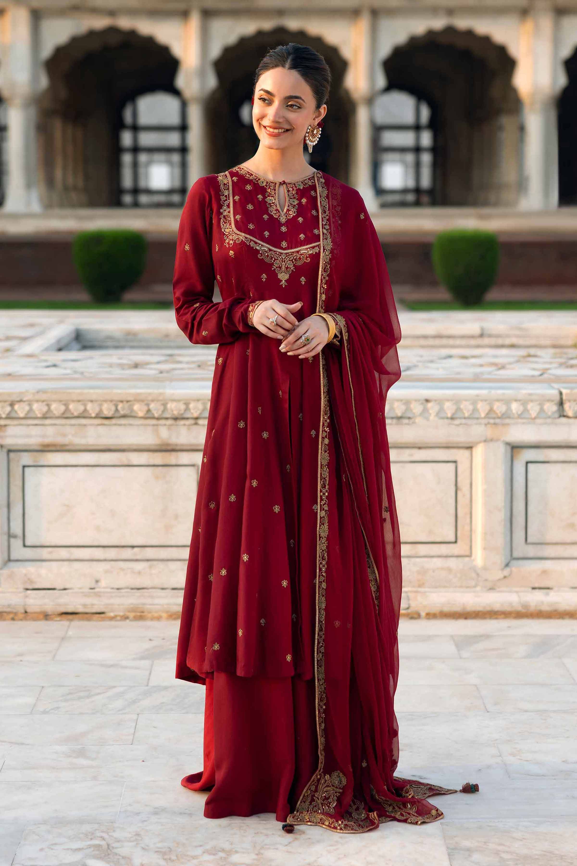 NISHATUAE - Red Embroidered Viscose 3-piece Ready to wear Suit