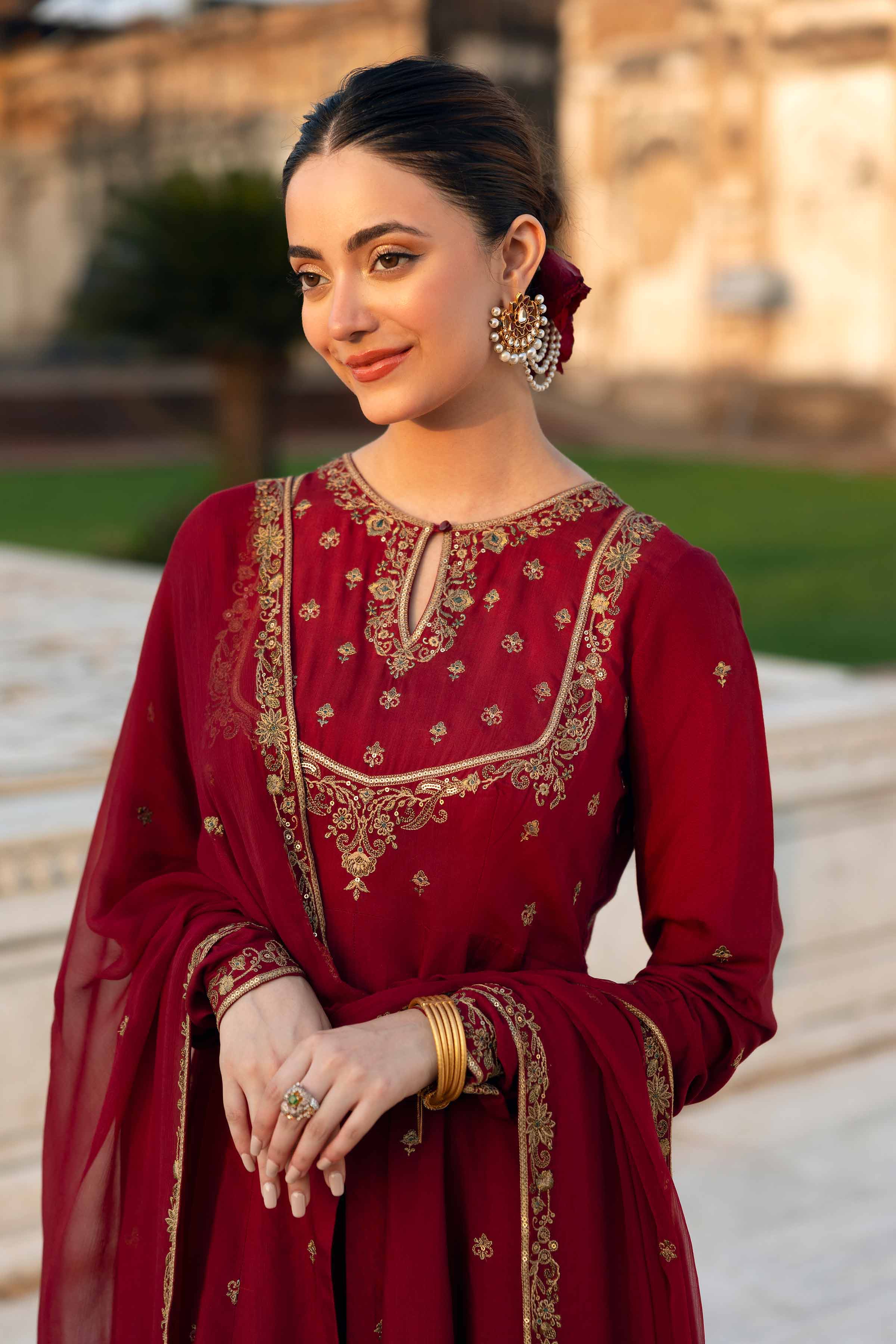 NISHATUAE - Red Embroidered Viscose 3-piece Ready to wear Suit