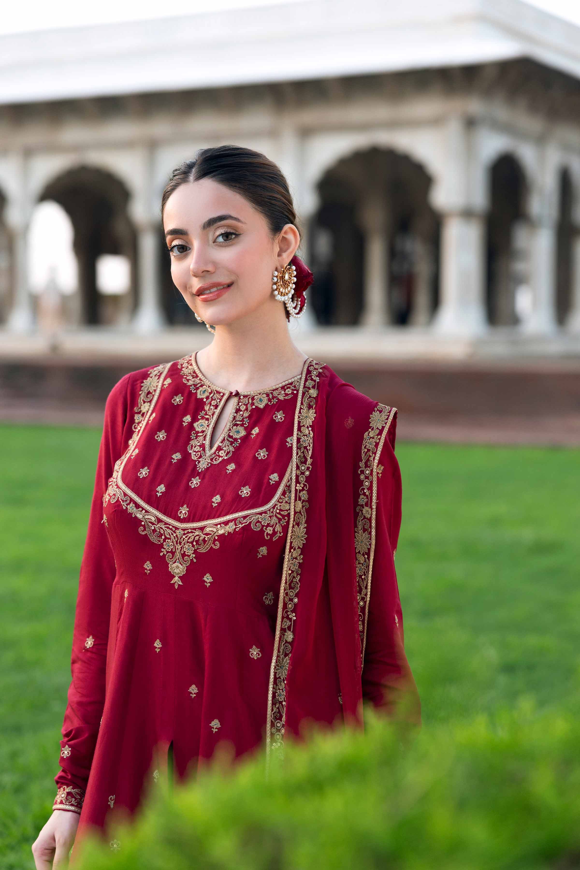 NISHATUAE - Red Embroidered Viscose 3-piece Ready to wear Suit