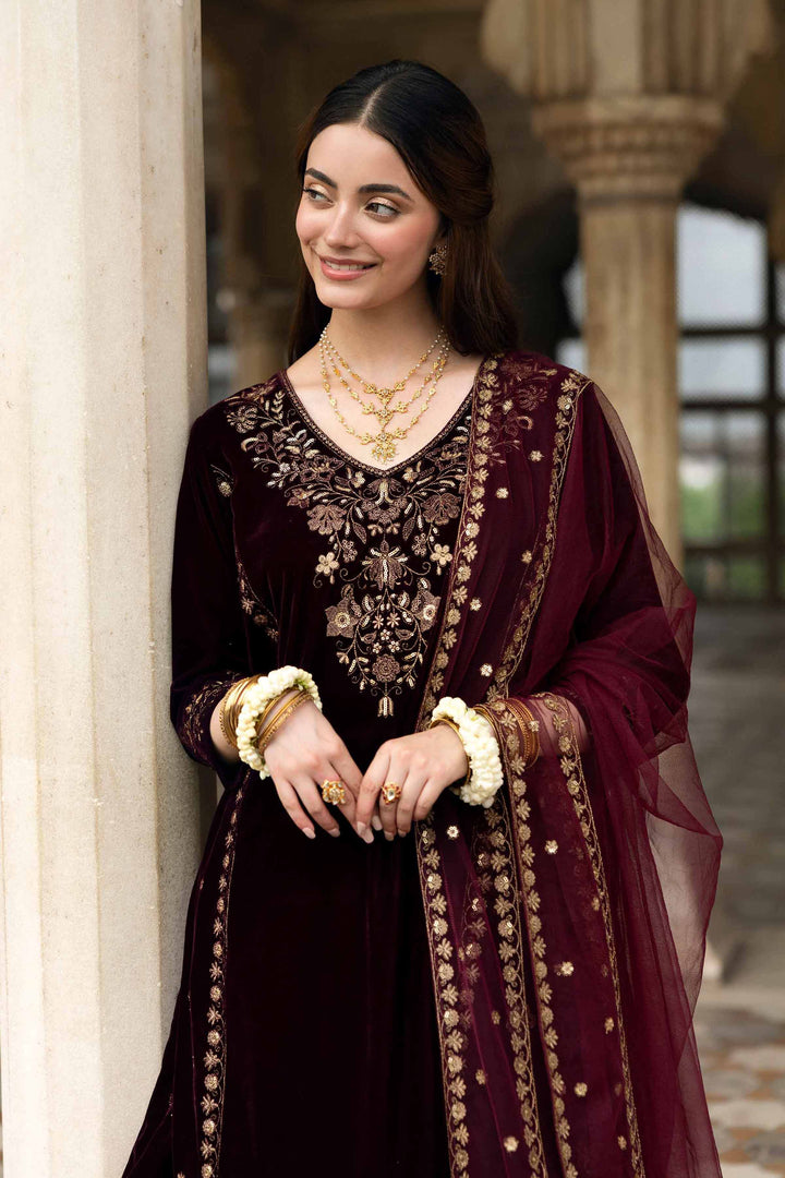 NISHATUAE - Purple Embroidered Velvet 3-piece Ready to wear Suit