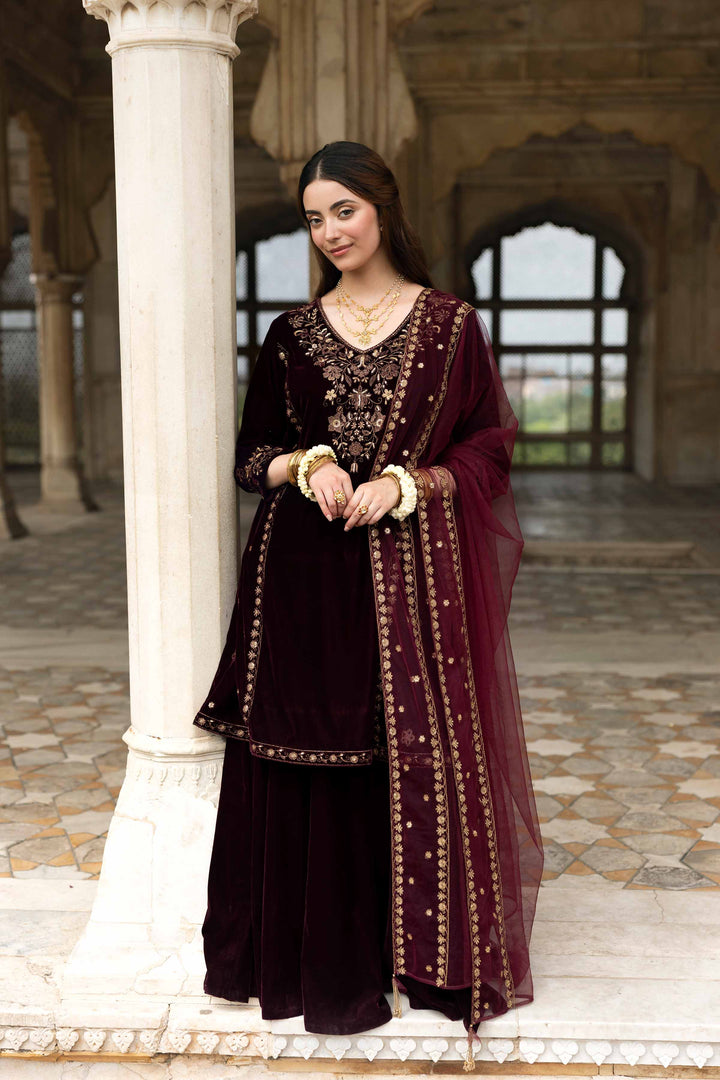 NISHATUAE - Purple Embroidered Velvet 3-piece Ready to wear Suit