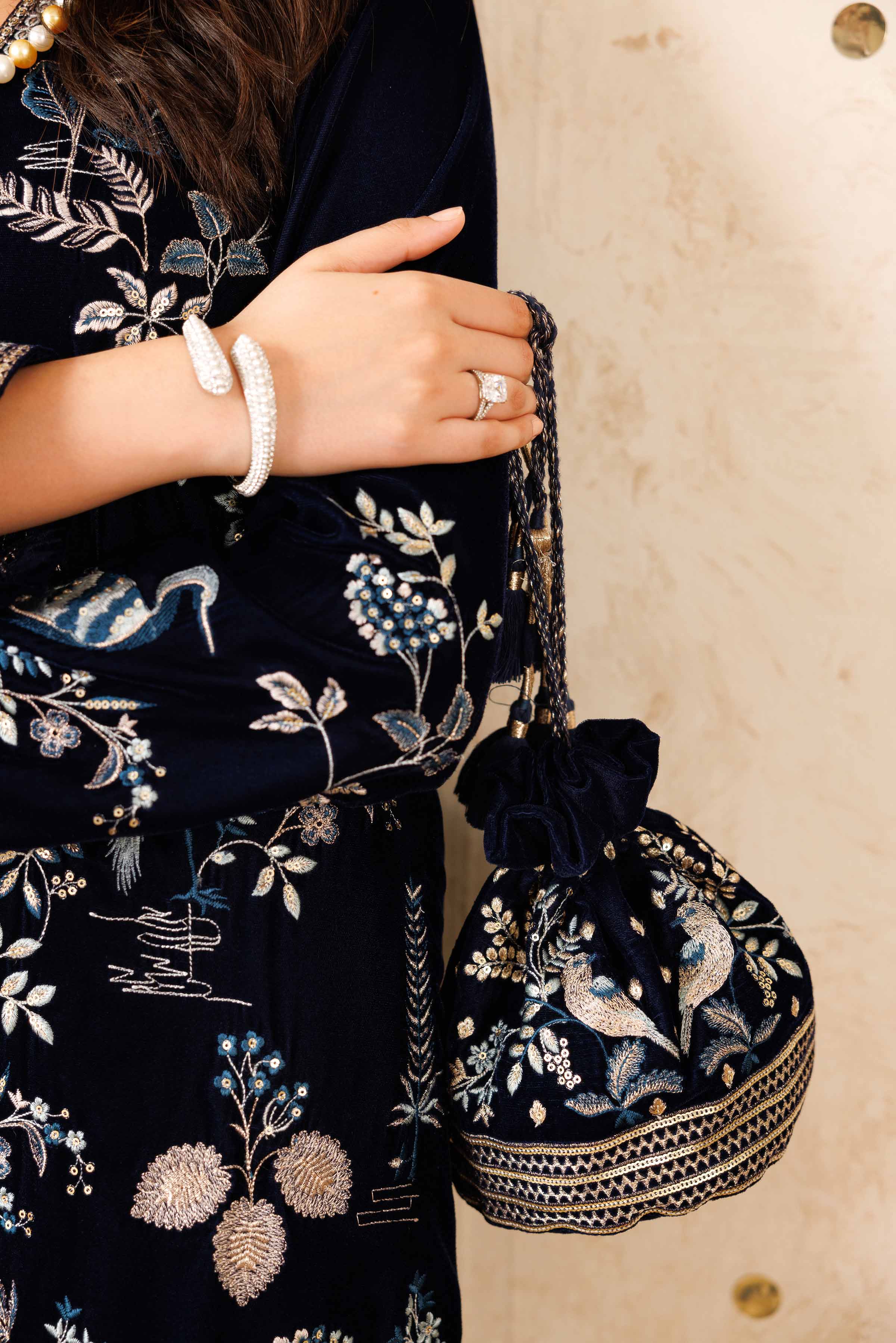 NISHATUAE - Blue Embroidered Velvet 2-piece Ready to wear Dress