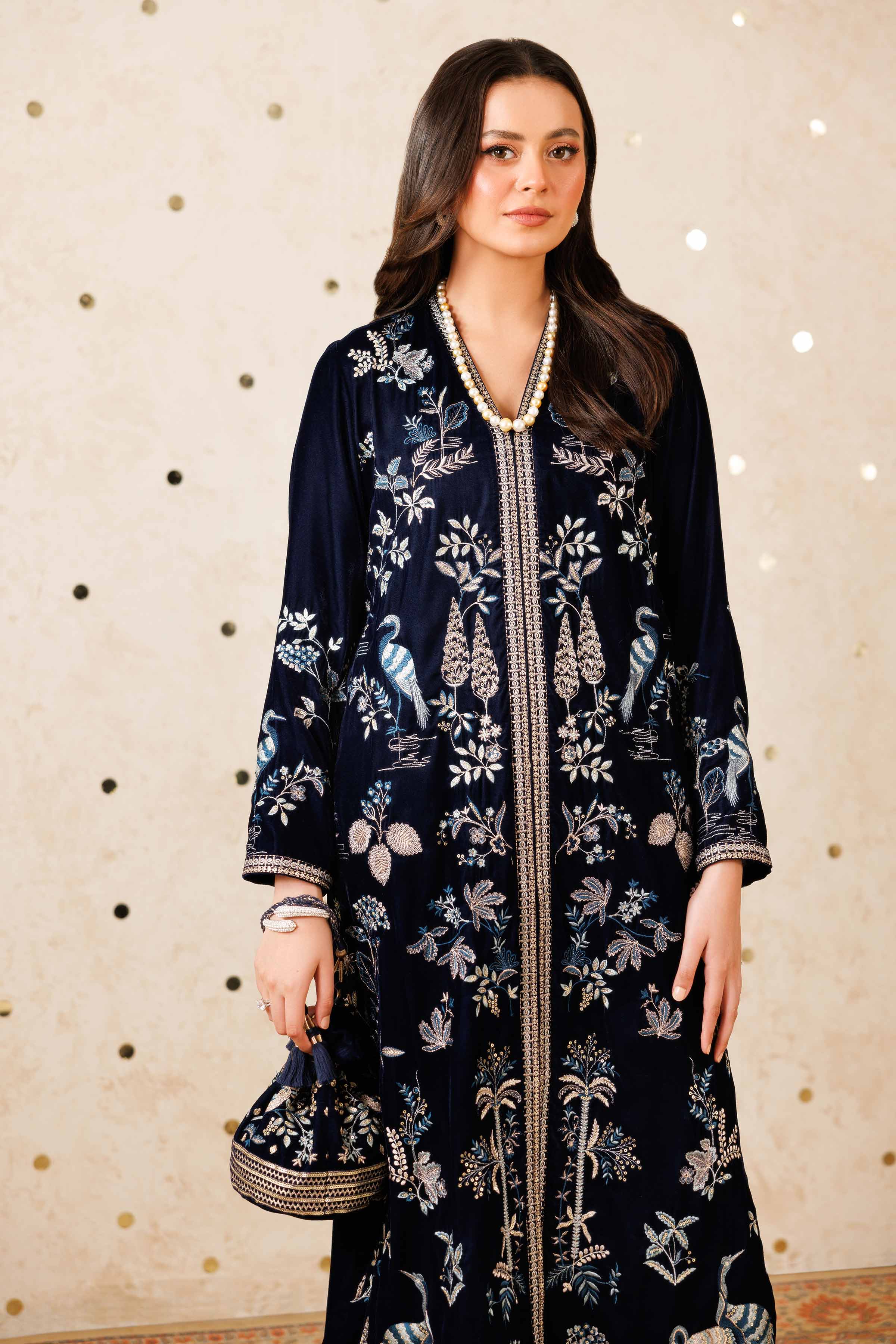 NISHATUAE - Blue Embroidered Velvet 2-piece Ready to wear Dress