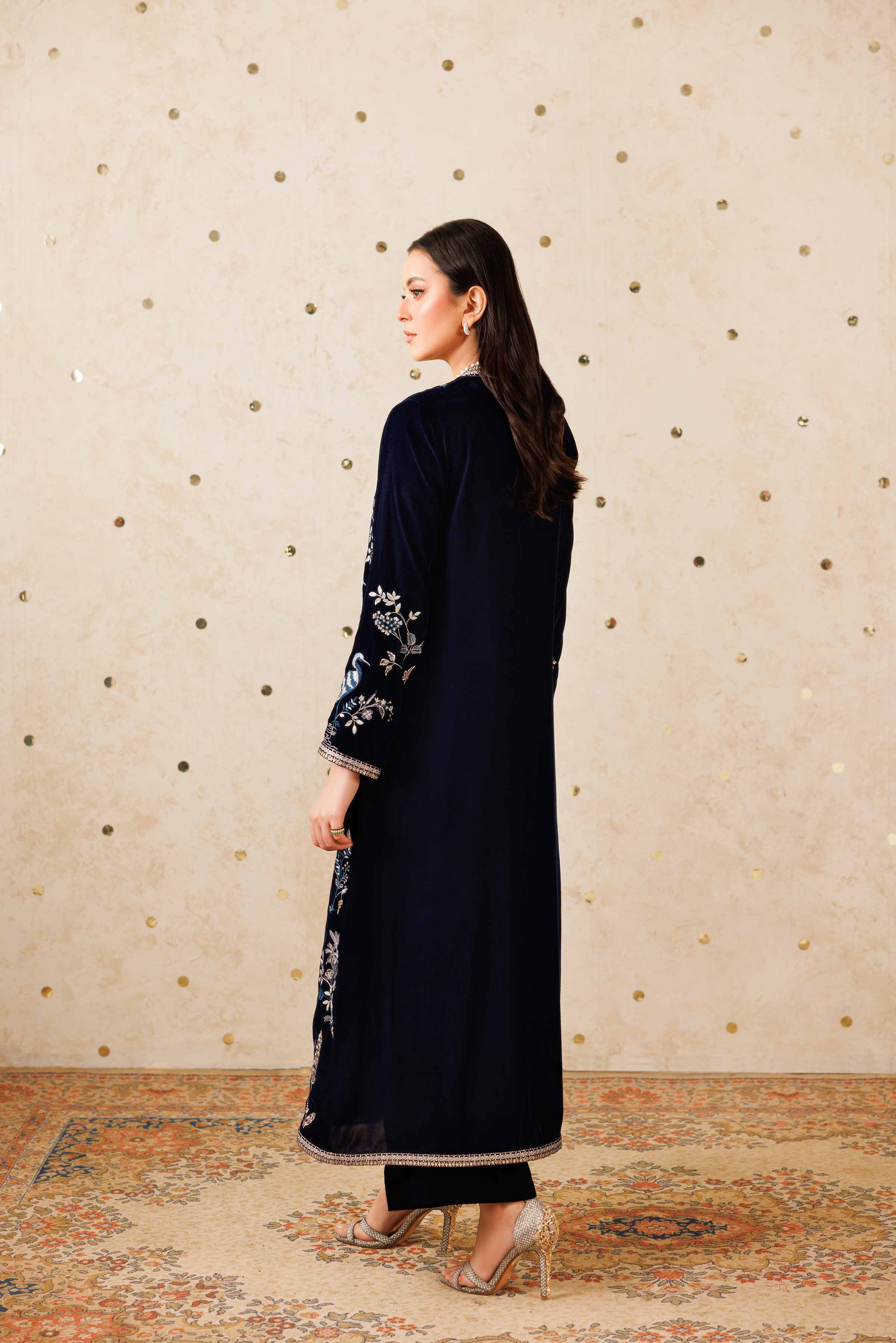 NISHATUAE - Blue Embroidered Velvet 2-piece Ready to wear Dress