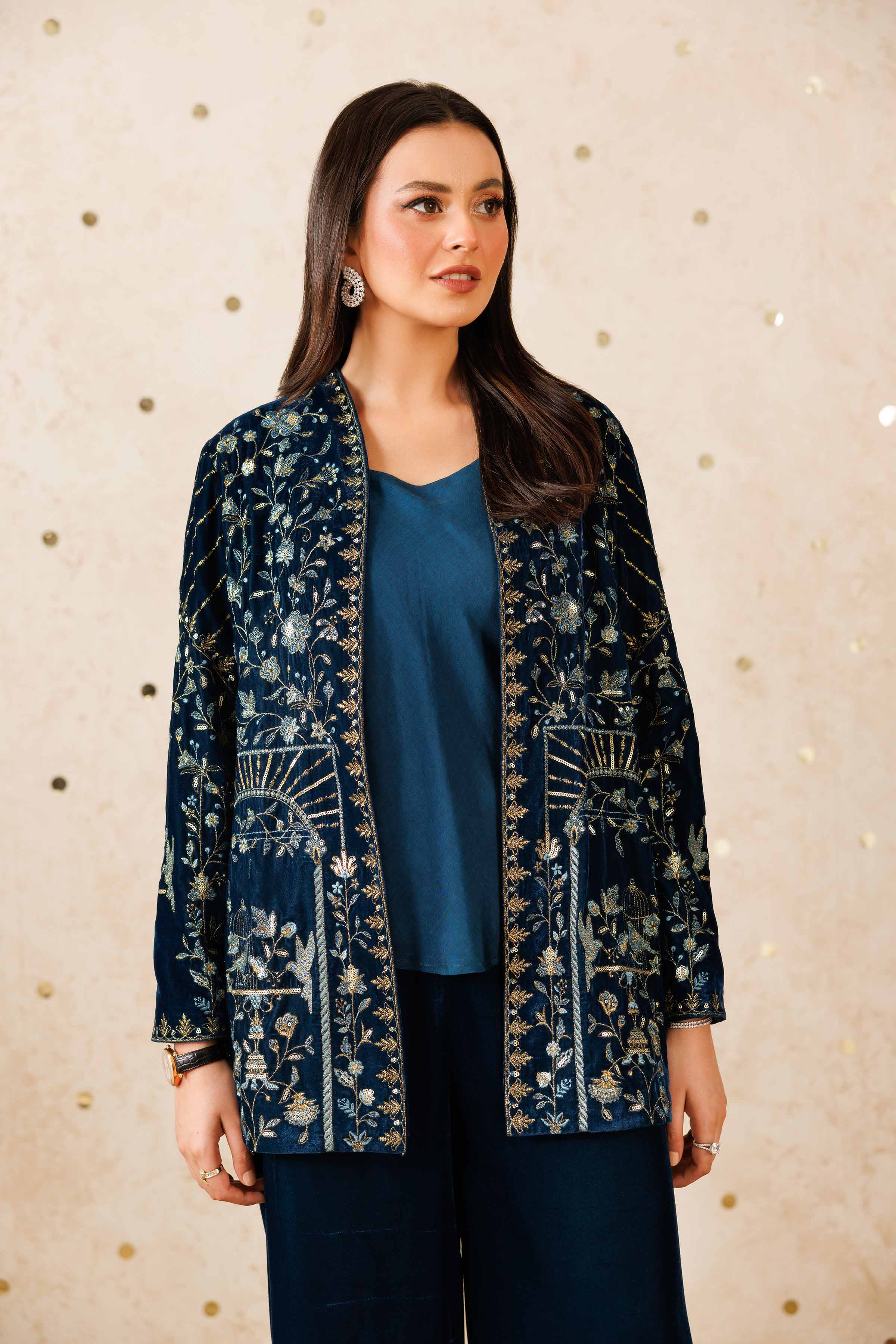 NISHATUAE - Blue Embroidered Velvet 3-piece Ready to wear Suit