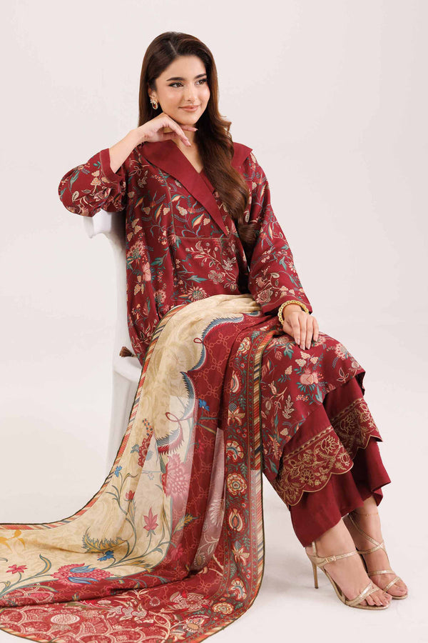 NishatUAE -  Maroon Embroidered Silk Suit Ready to wear Suit
