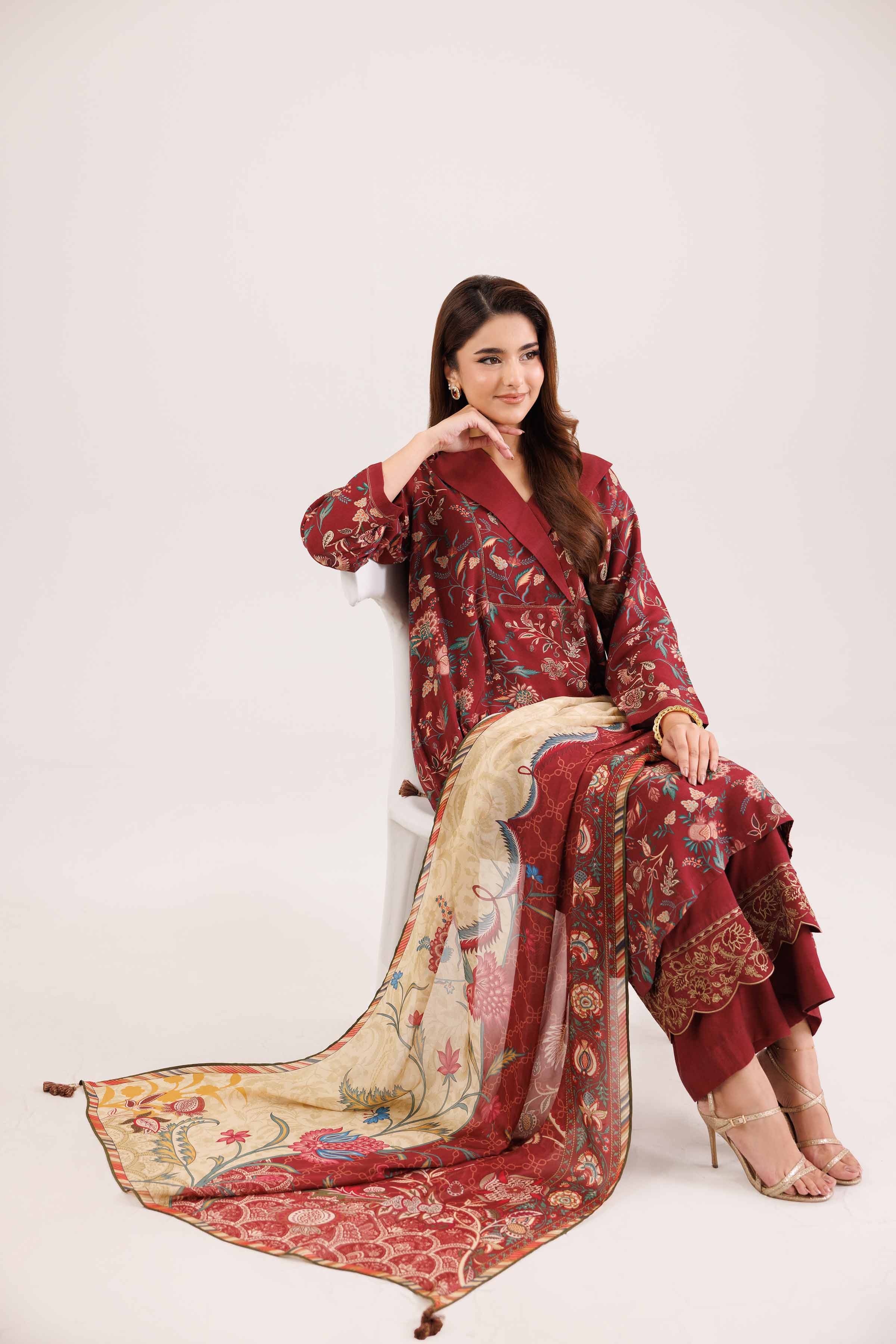 NishatUAE -  Maroon Embroidered Silk Suit Ready to wear Suit