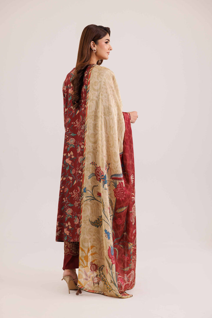 NishatUAE -  Maroon Embroidered Silk Suit Ready to wear Suit