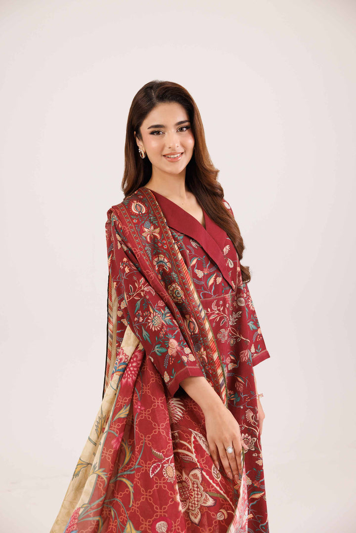 NishatUAE -  Maroon Embroidered Silk Suit Ready to wear Suit